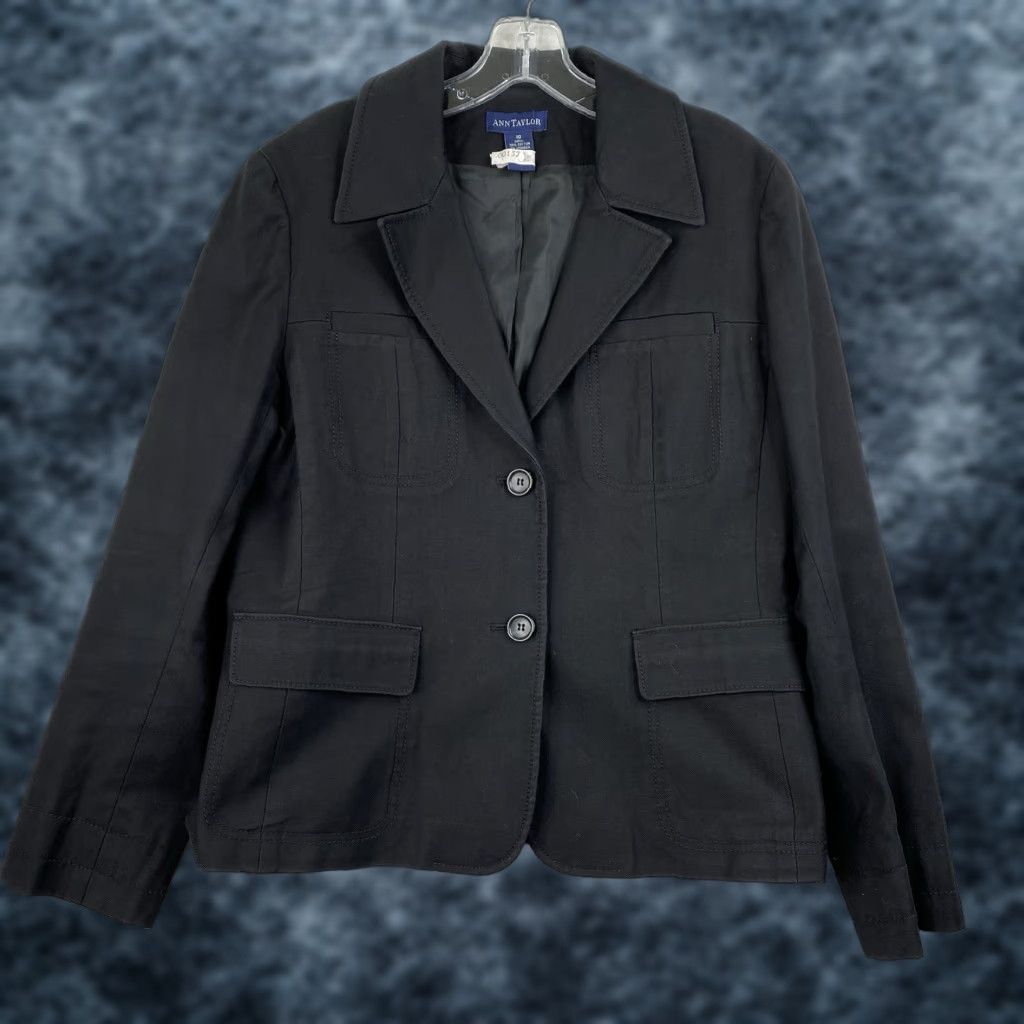 Ann Taylor Ann Taylor Blazer Womens 10 Black Stretch Cotton Lined Two Button Casual Size L / US 10 / IT 46 - 1 Thumbnail