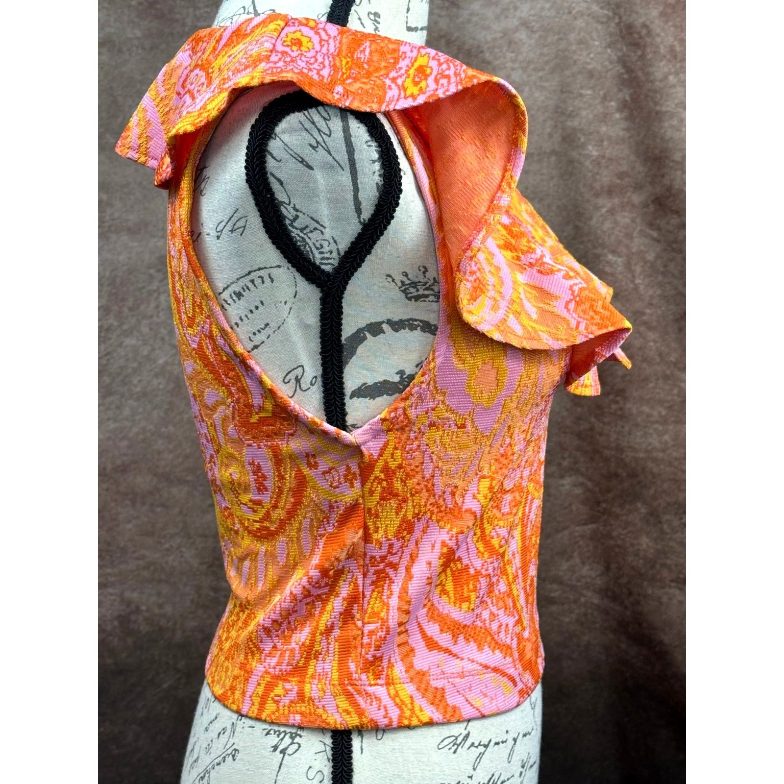 Zara Stretch Zara Jacquard Paisley Ruffle Top Orange Pink size S Size S / US 4 / IT 40 - 6 Thumbnail