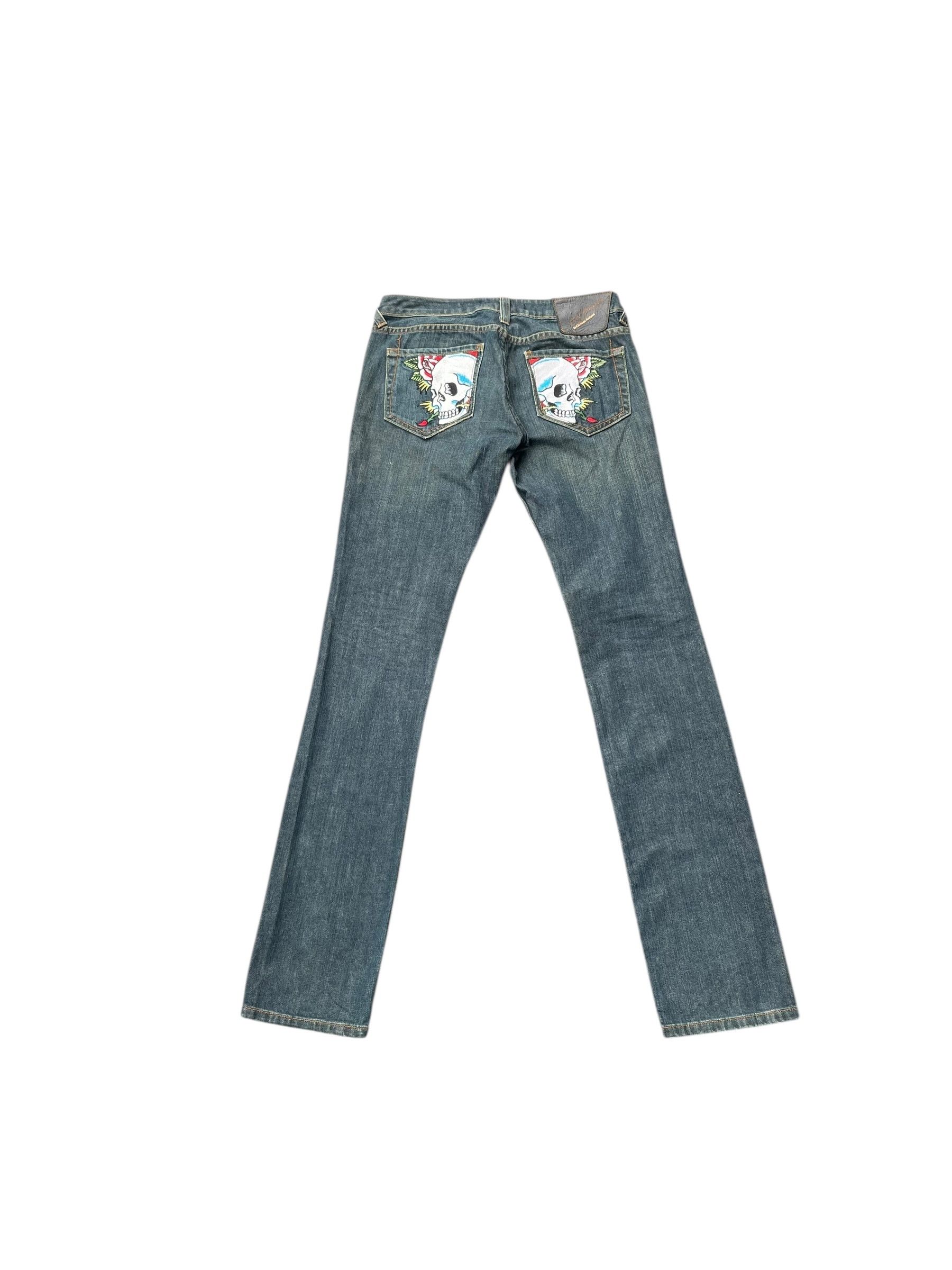 Ed Hardy by Christian Audiger Skull Emboiderey Denim