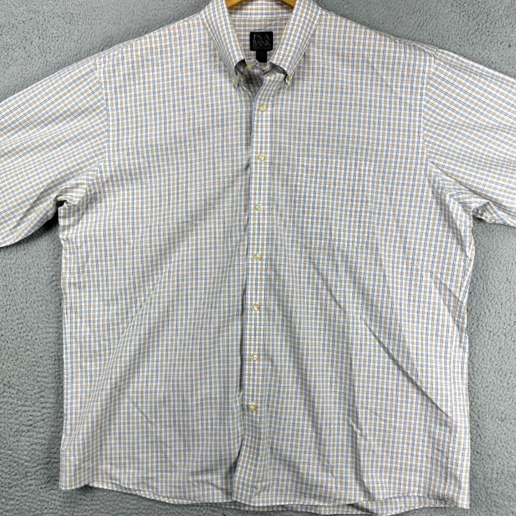 Jos. A. Bank Jos. A. Bank Button-Down Shirt Mens 2XL Brown Blue Plaid Cotton Pocket Casual Size US XXL / EU 58 / 5 - 3 Thumbnail