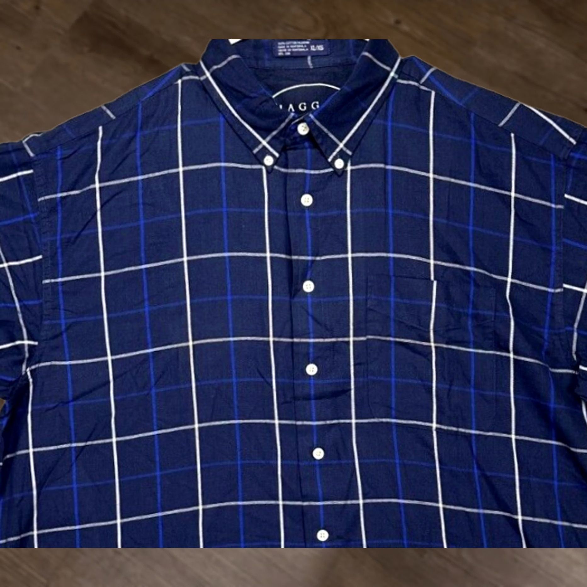 Haggar Haggar Clothing C Shirt Button-Up Navy Grid Check Pocket Mens XL Regular Casual Size US XL / EU 56 / 4 - 1 Thumbnail