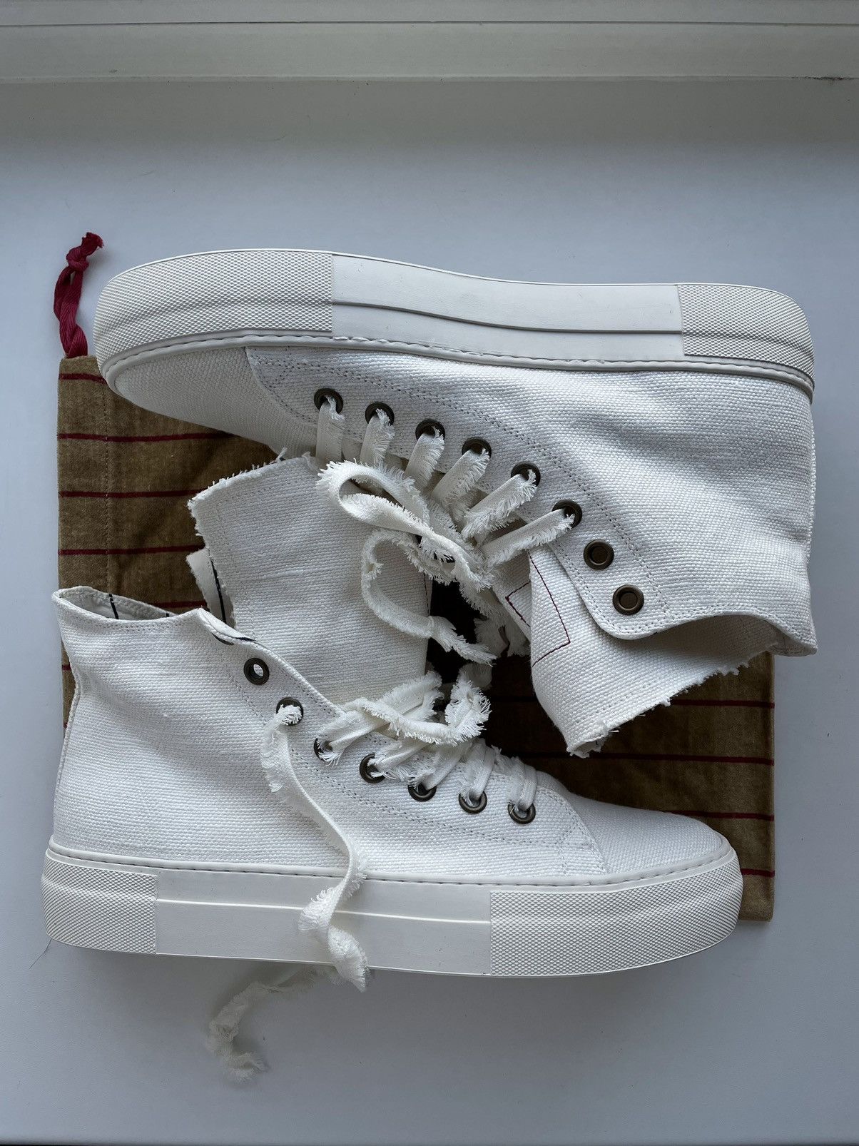 Uma Wang White Canvas Tennis Shoe Hi Top Sneakers Size 43