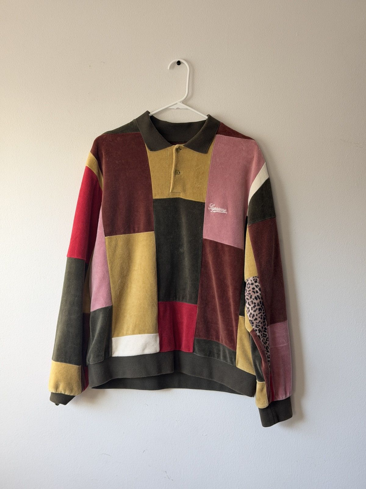 Supreme Floral Patchwork Velour L/S Polo Supreme Patchwork Velour