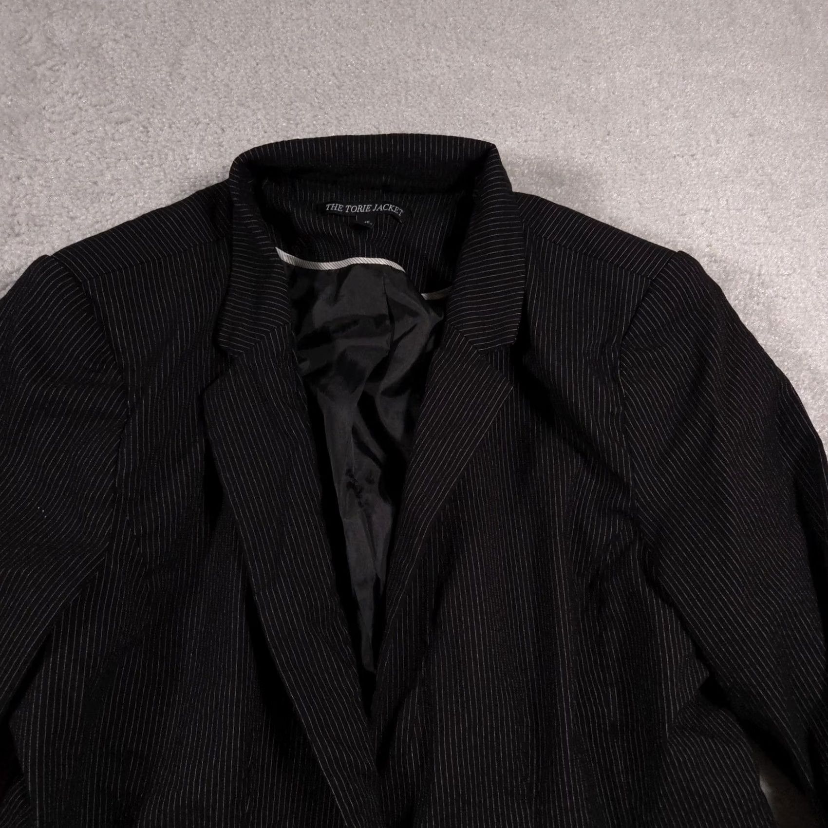Apt. 9 The Torie Jacket Blazer Womens 16 Black Pinstripe One Button Notch Lapel Career Size XXL / US 16-18 / IT 52-54 - 3 Thumbnail