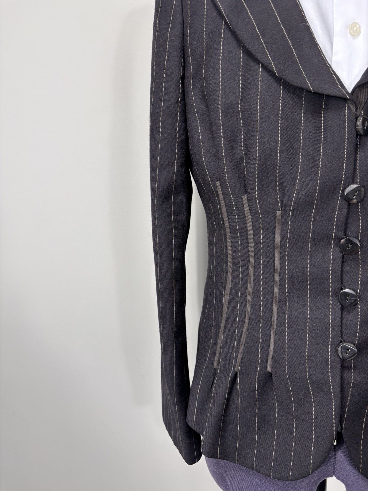 Armani Collezioni Armani Collezioni Women’s Brown Pinstripe Wool Power Suit Size L / US 10 / IT 46 - 4 Thumbnail