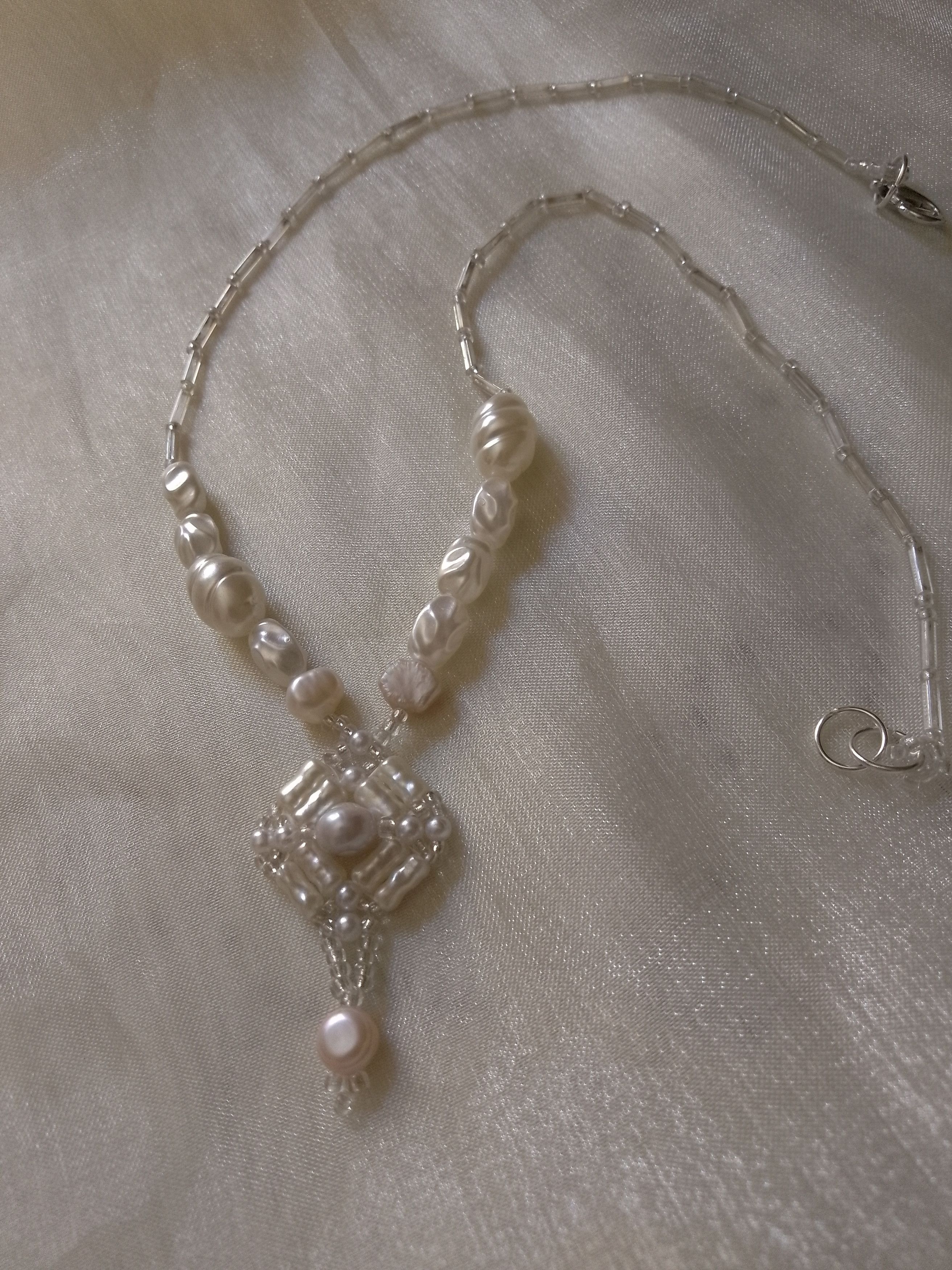 Handmade Glam necklace with pendant Natural freshwater pearls Size ONE SIZE - 1 Thumbnail