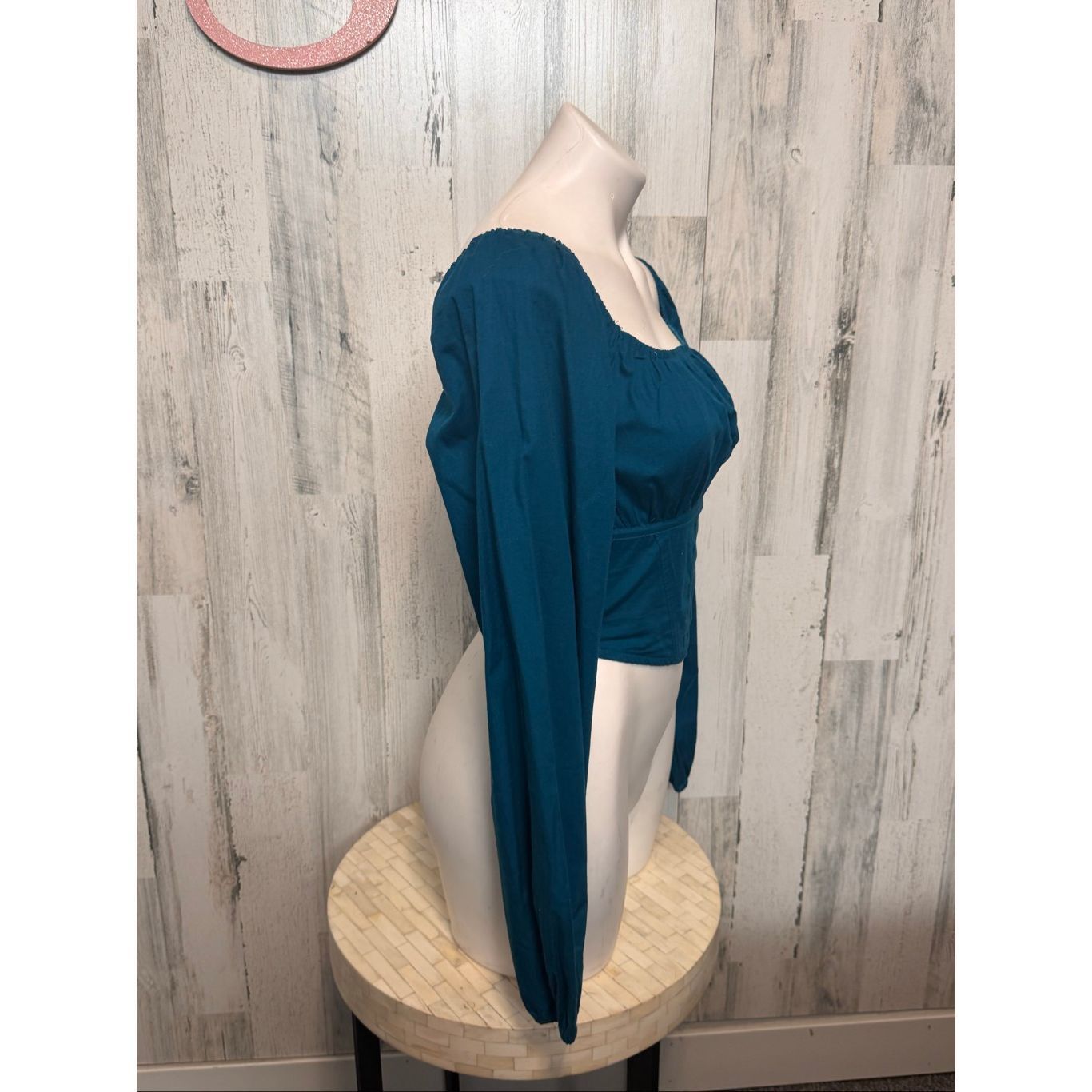 Other Japna Teal Long Sleeve Smocked Crop Top – Size Small Size S / US 4 / IT 40 - 6 Thumbnail
