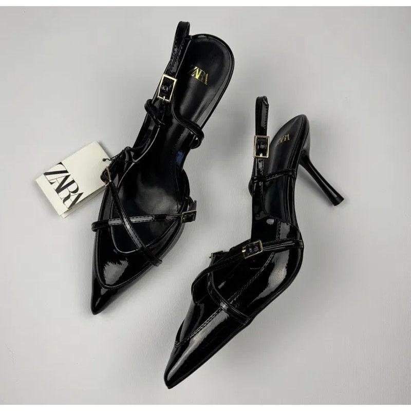Zara Zara Black Pointed Toe Slingback Heels NWT Size US 7.5 / IT 37.5 - 13 Thumbnail
