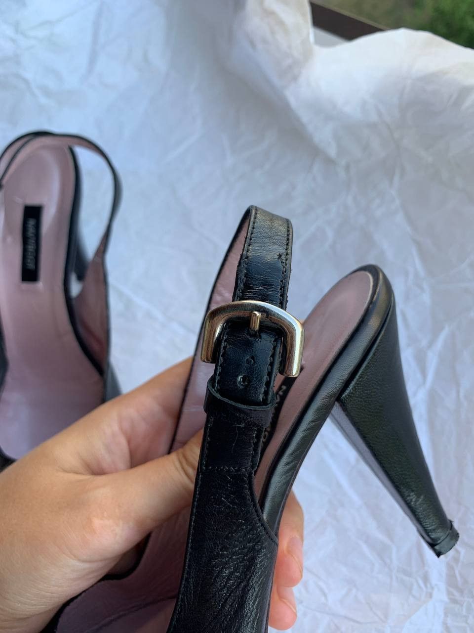 NAVYBOOT Navyboot black leather vintage slingback heels Size US 7 / IT 37 - 4 Thumbnail