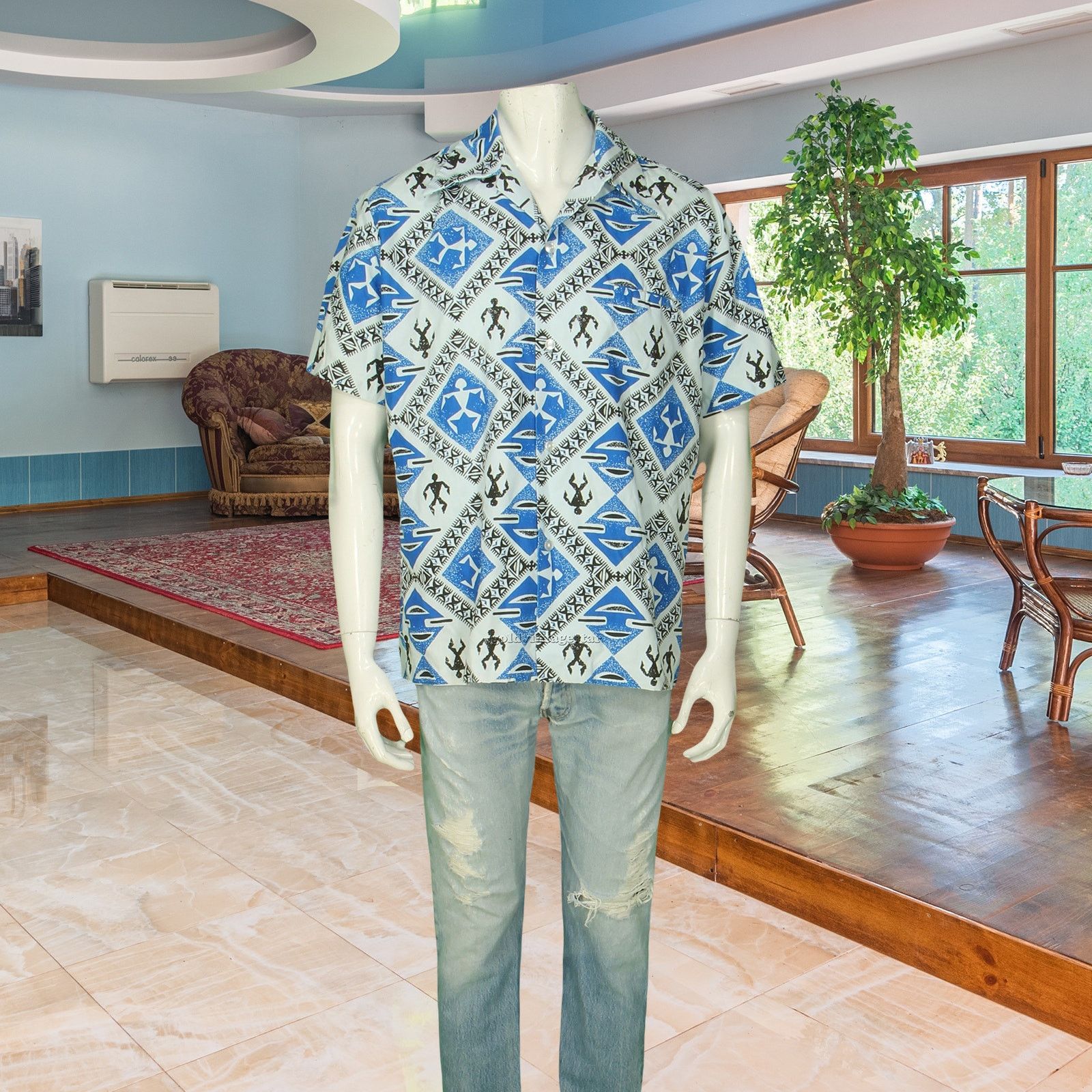 Other Vintage Lauhala Aloha Tribal Star Print Hawaiian Camp Shirt Size US L / EU 52-54 / 3 - 4 Thumbnail