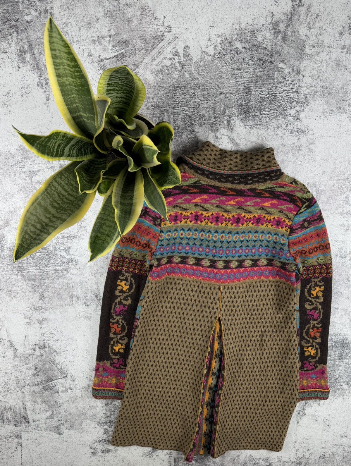 Designer × Vintage IVKO Lambs Wool 38 Knit Floral Long Cardigan Sweater Dress Size M / US 6-8 / IT 42-44 - 15 Thumbnail