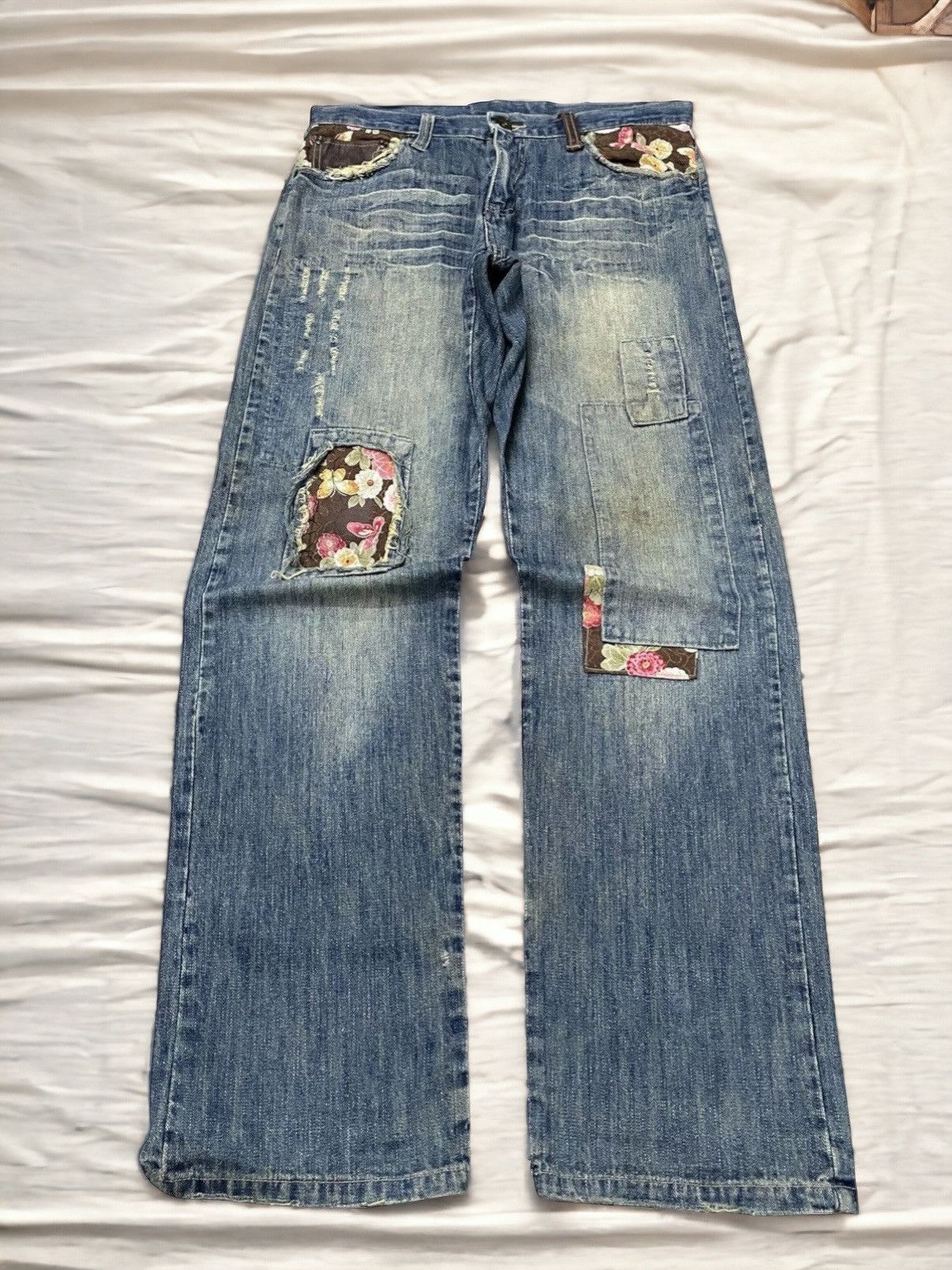 Guru × Hysteric Glamour × Japanese Brand Gumu Japan Boro Patchwork Cut & Sew Leather Trimmed Jeans Size US 32 / EU 48 - 1 Thumbnail
