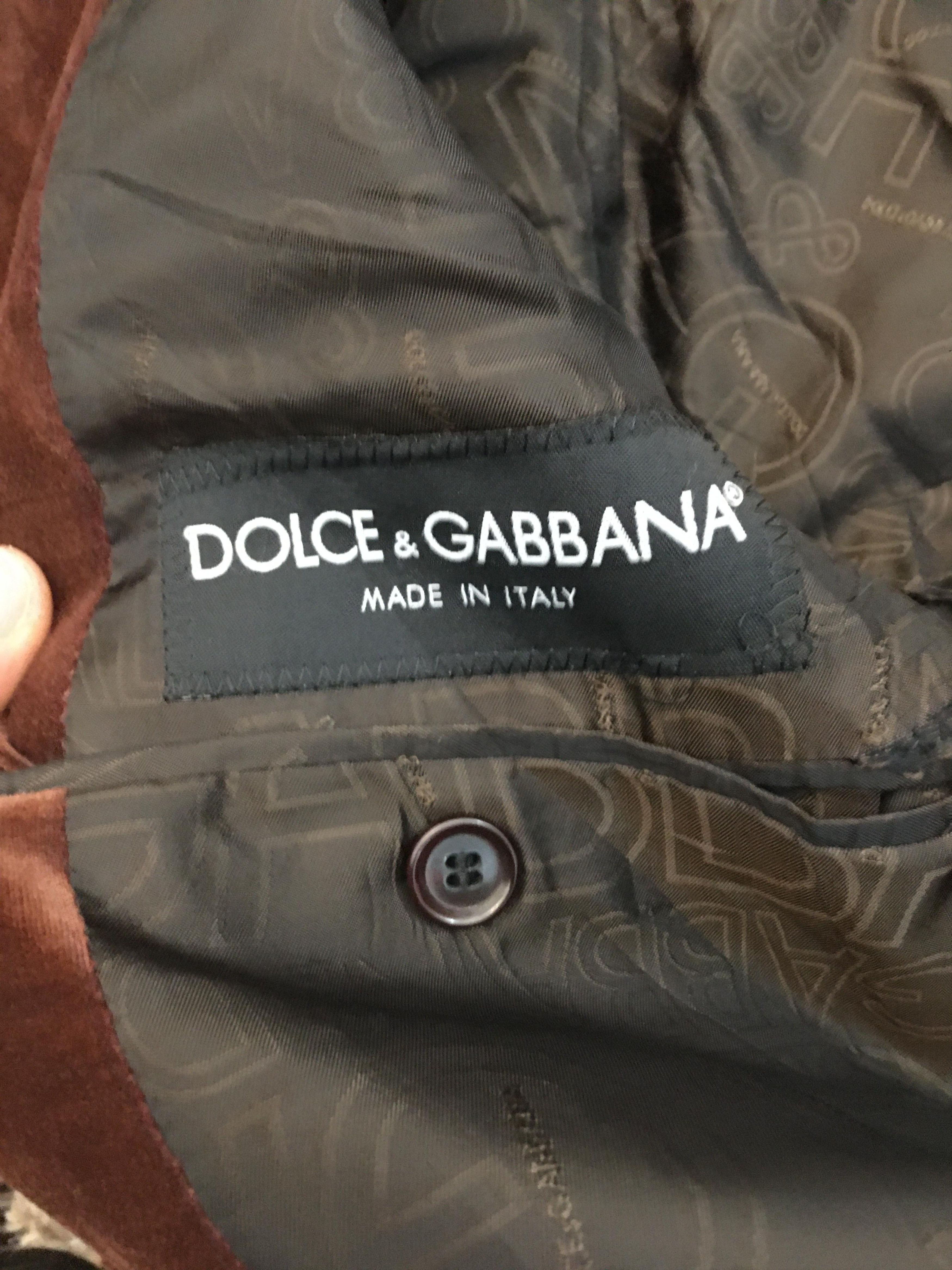 Dolce & Gabbana × Vintage Dolce & Gabbana Brown Velvet Blazer Men Size 50S - 4 Thumbnail