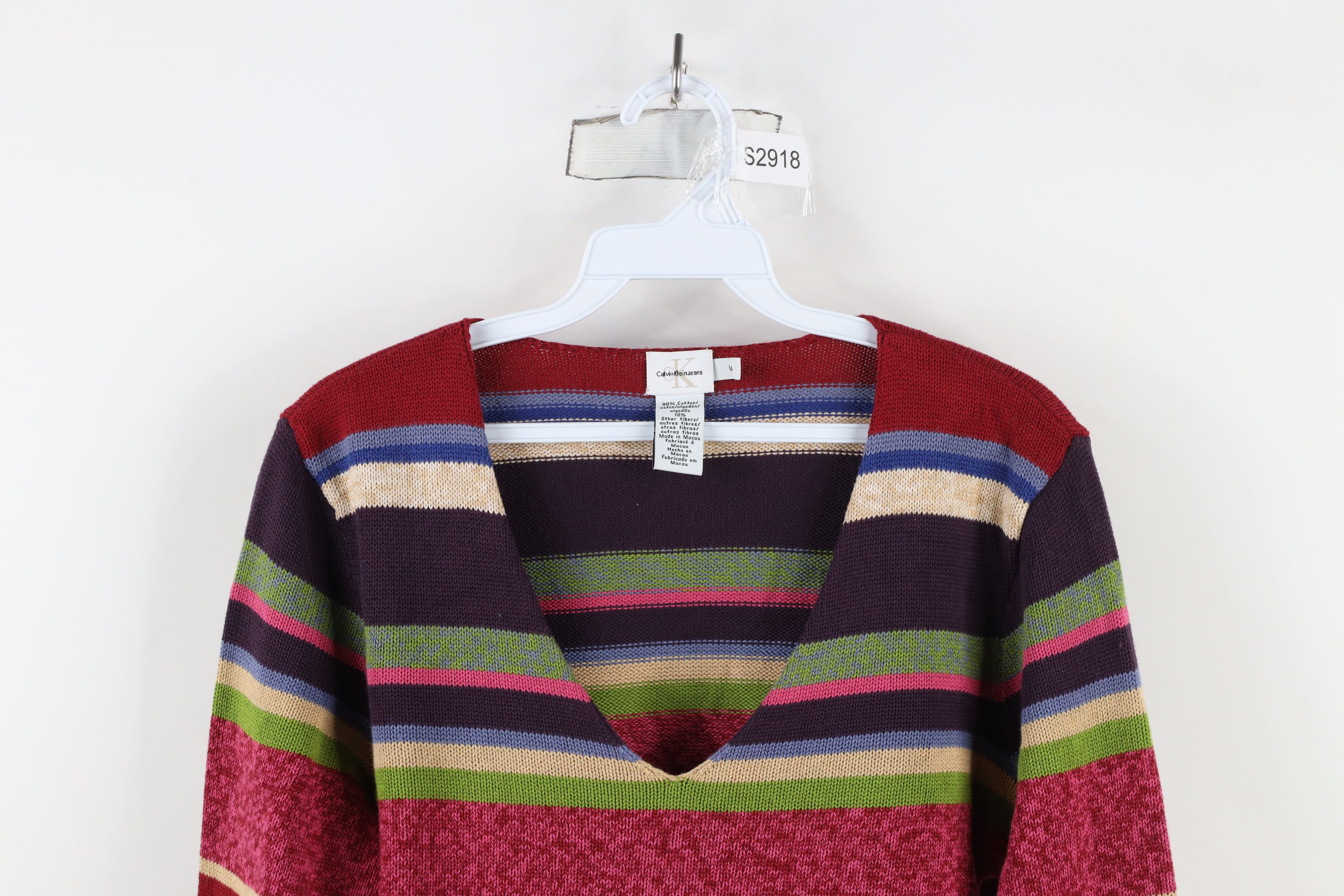 Calvin Klein × Vintage Vintage 90s Y2K Calvin Klein Rainbow Striped Knit Sweater Size M / US 6-8 / IT 42-44 - 2 Thumbnail
