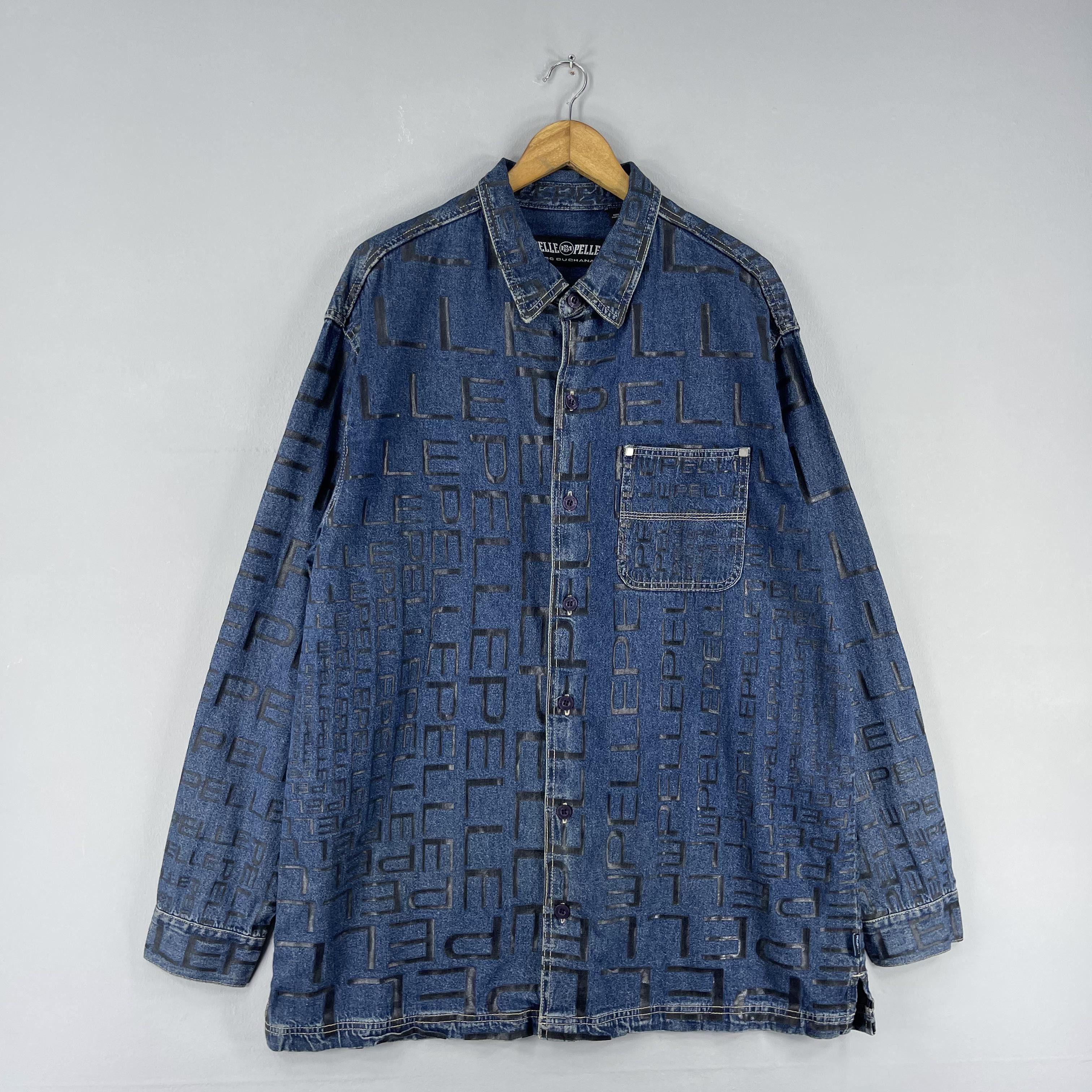 Marc Buchanan Vintage 90s PELLE PELLE Monogram Workwear Denim Jacket Size US L / EU 52-54 / 3 - 6 Thumbnail