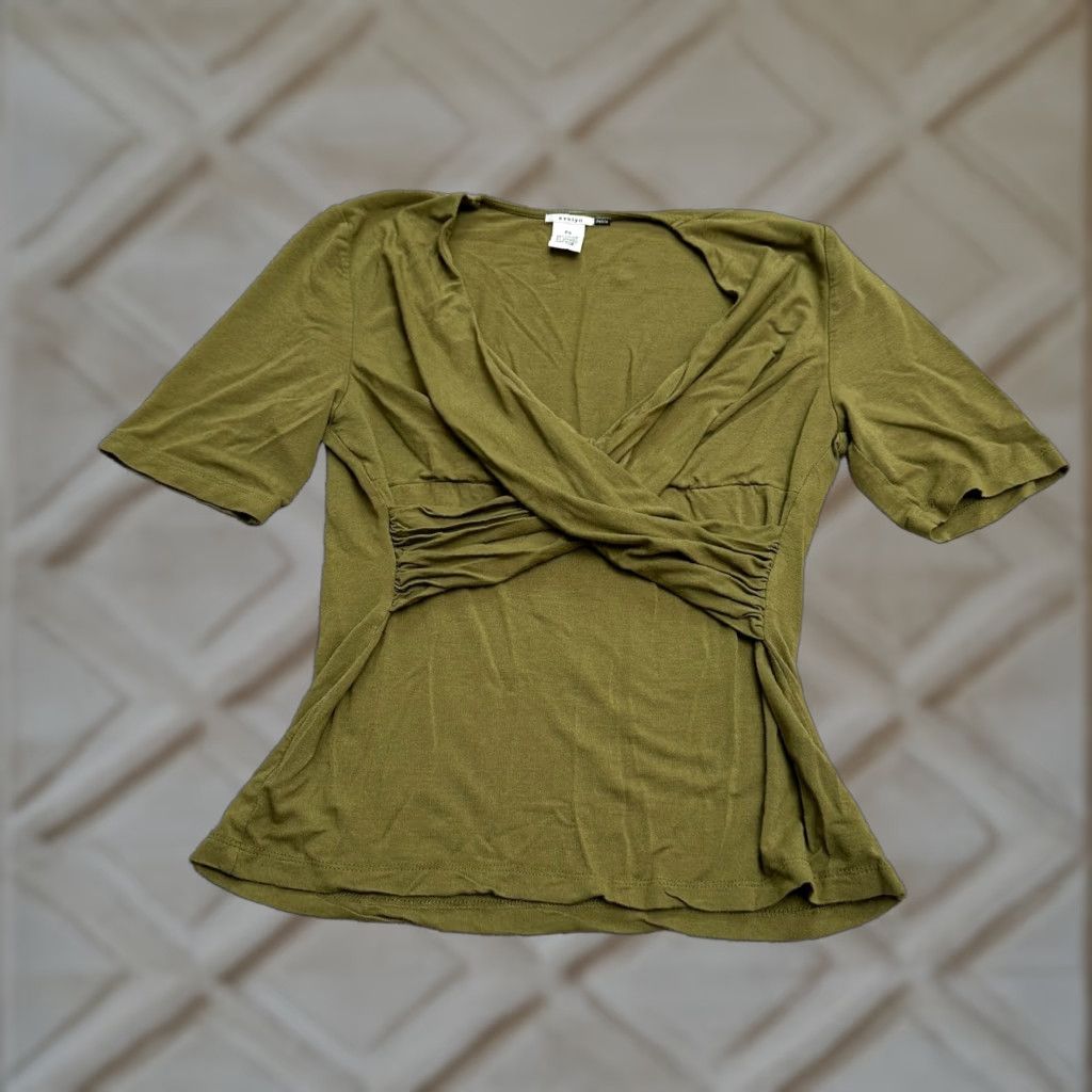 Eleventy Eleven Petite Wrap Top Blouse Womens PS Green V-Neck Short Sleeve Casual Stretch Size S / US 4 / IT 40 - 1 Thumbnail