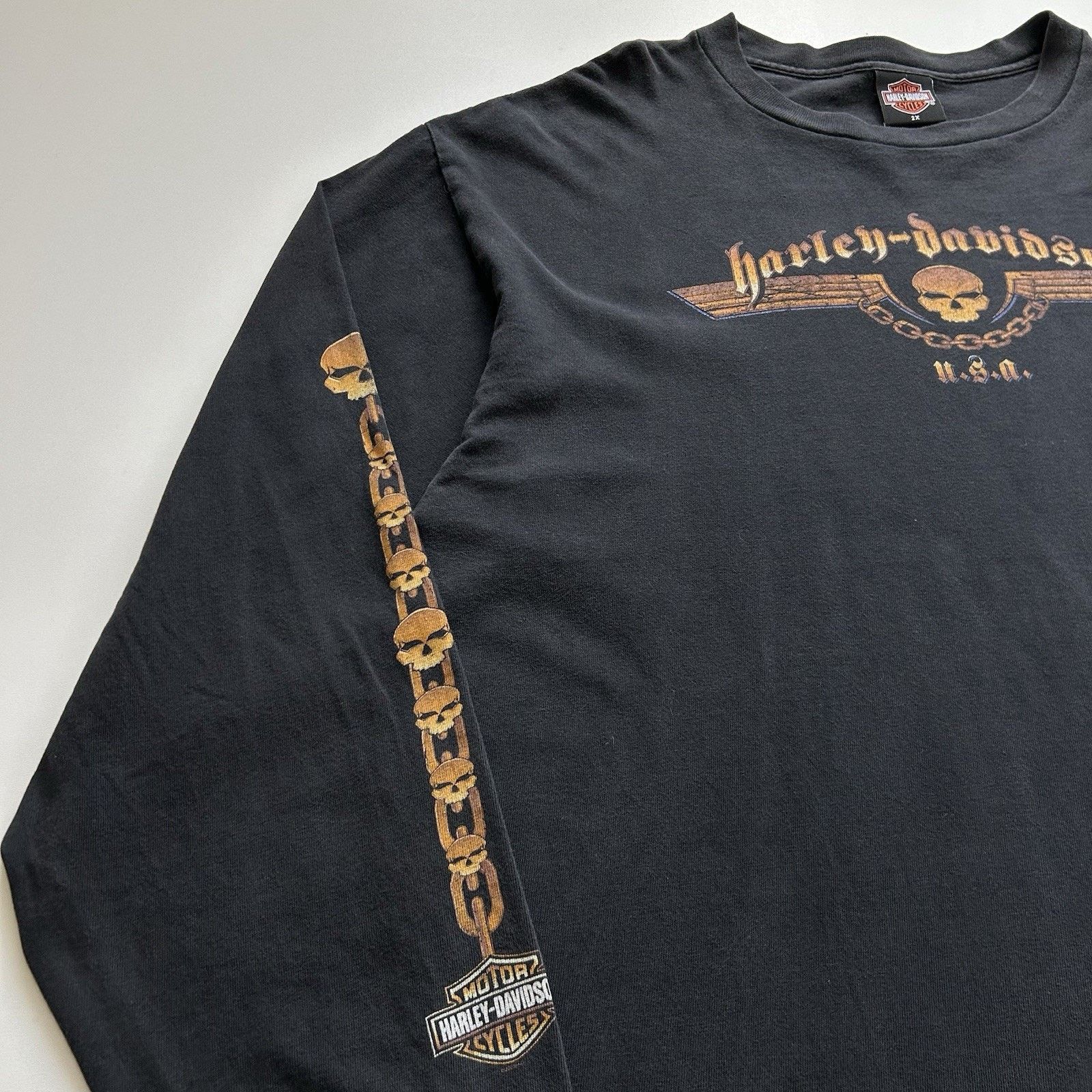 Harley Davidson Vintage Harley Davidson Long Sleeve T Shirt 2XL Skull Chains Size US XXL / EU 58 / 5 - 5 Thumbnail