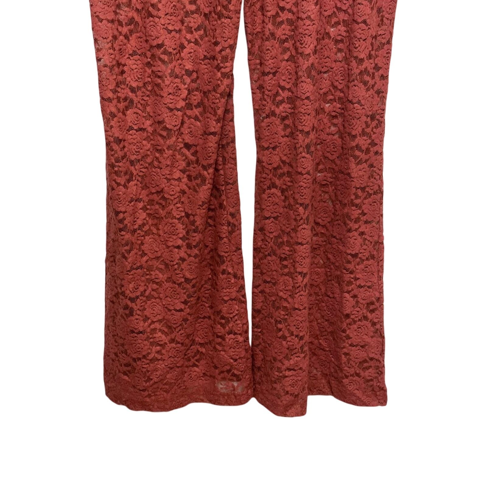 Other Open Edit Pants Wide Leg Floral Lace Brown Women's 1X NWOT Size 38" / US 16 / IT 52 - 3 Thumbnail
