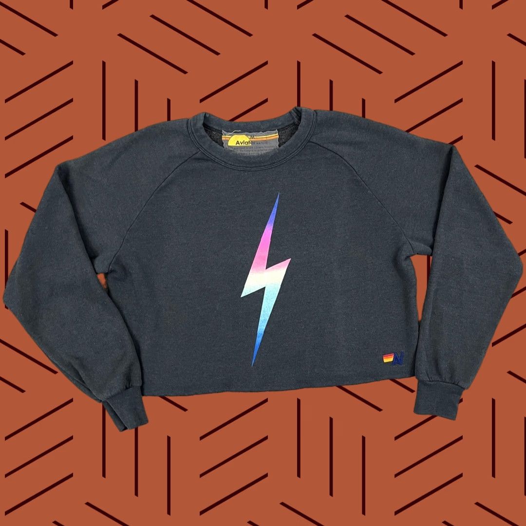 Aviator Nation Aviator Nation Sweatshirt Womens Medium Gray Cropped Rainbow Lightning Bolt Crew Size M / US 6-8 / IT 42-44 - 1 Thumbnail