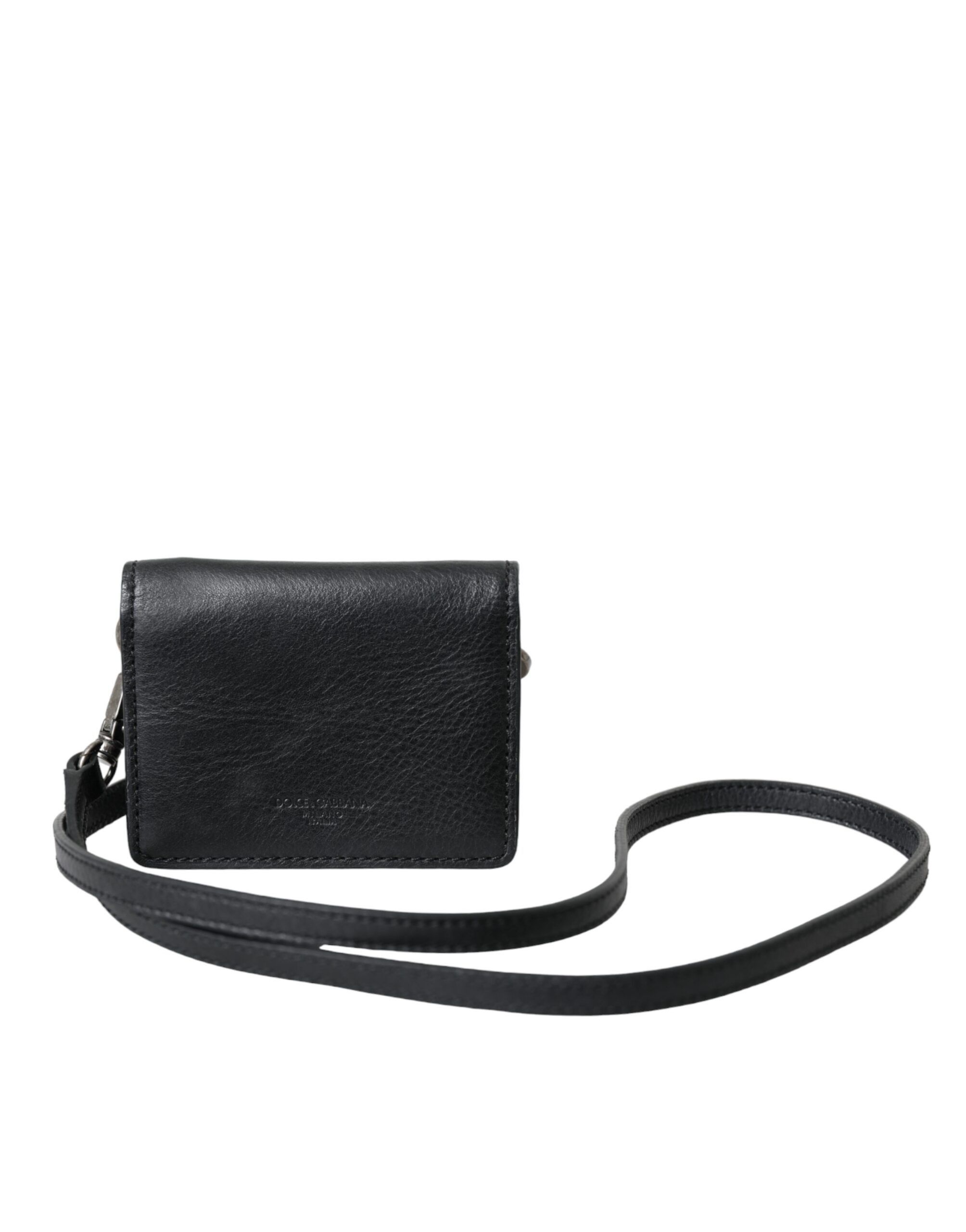 Black Leather Bifold Sling Women Card Holder Purse Women's