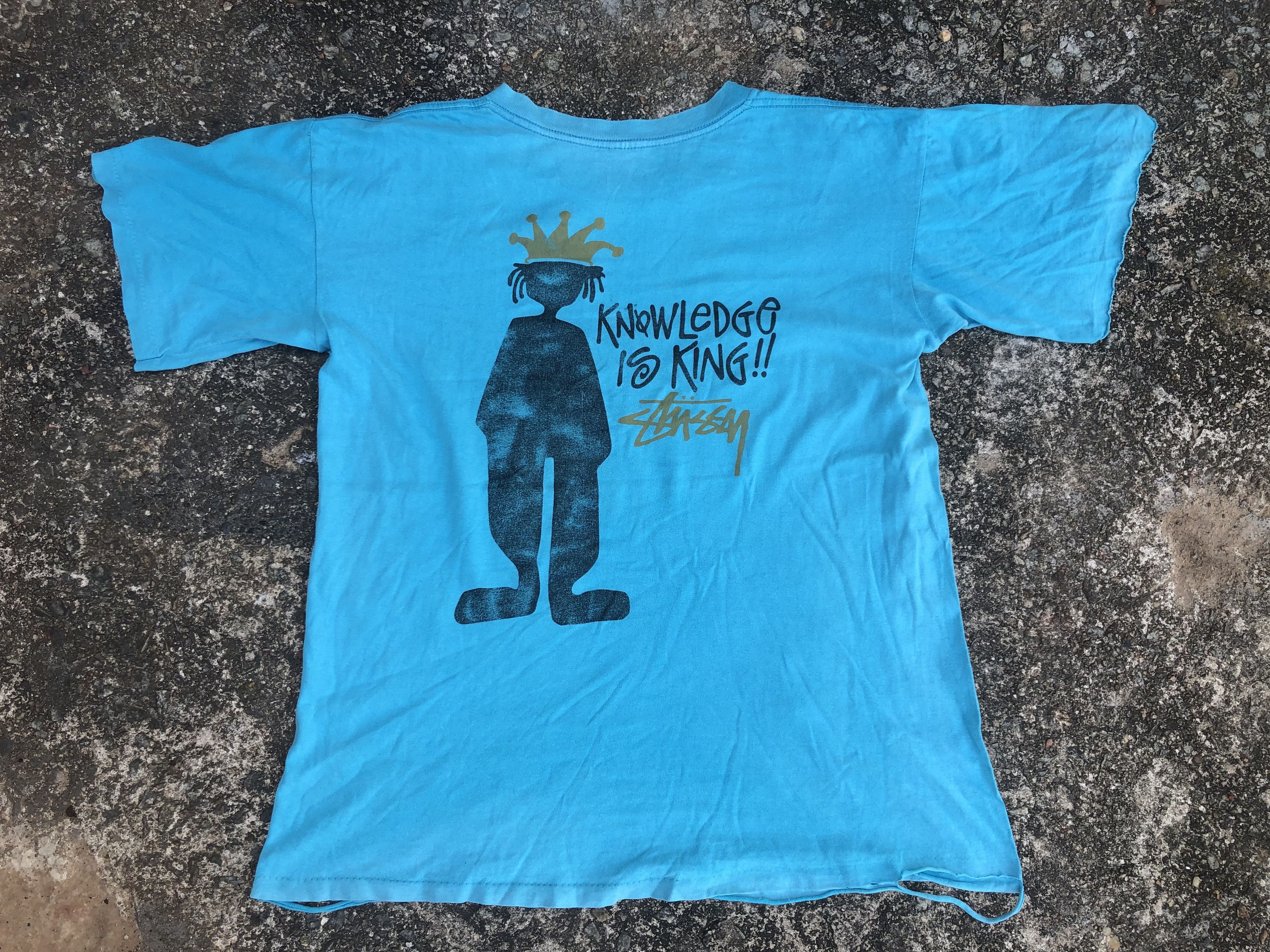Vintage 🔥Vtg 90s OG STUSSY 'Knowledge is King' T-Shirt Distressed Size US XL / EU 56 / 4 - 4 Thumbnail