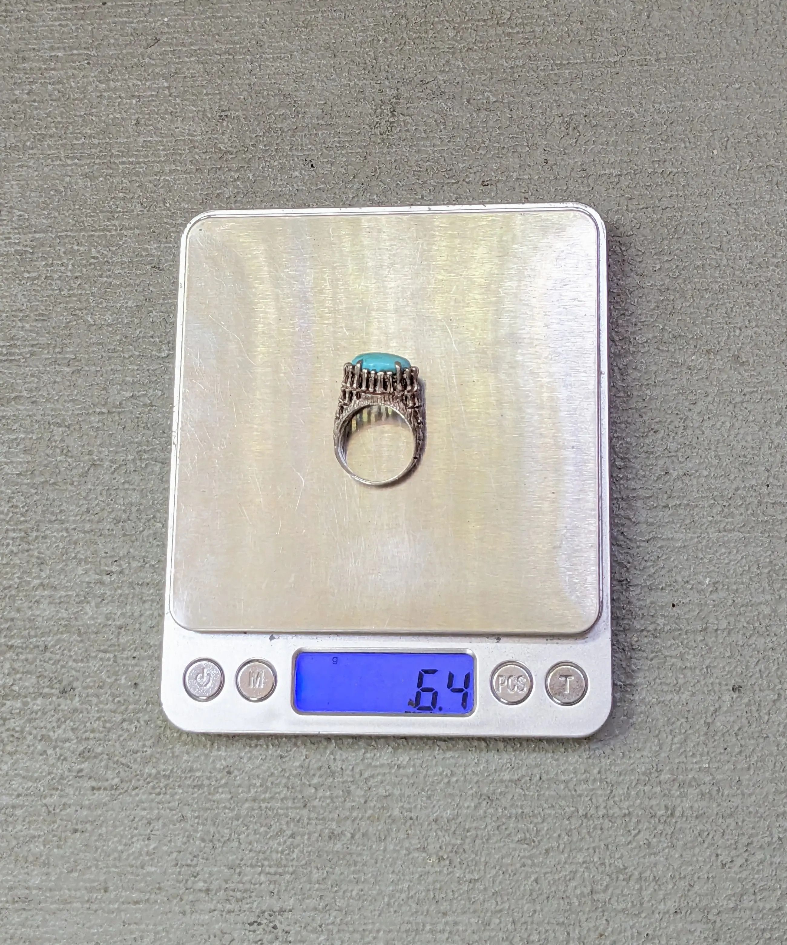 Jewelry Vintage Sterling Silver Ring Green Turquoise Oval 7.5 Brutal Size ONE SIZE - 17 Thumbnail