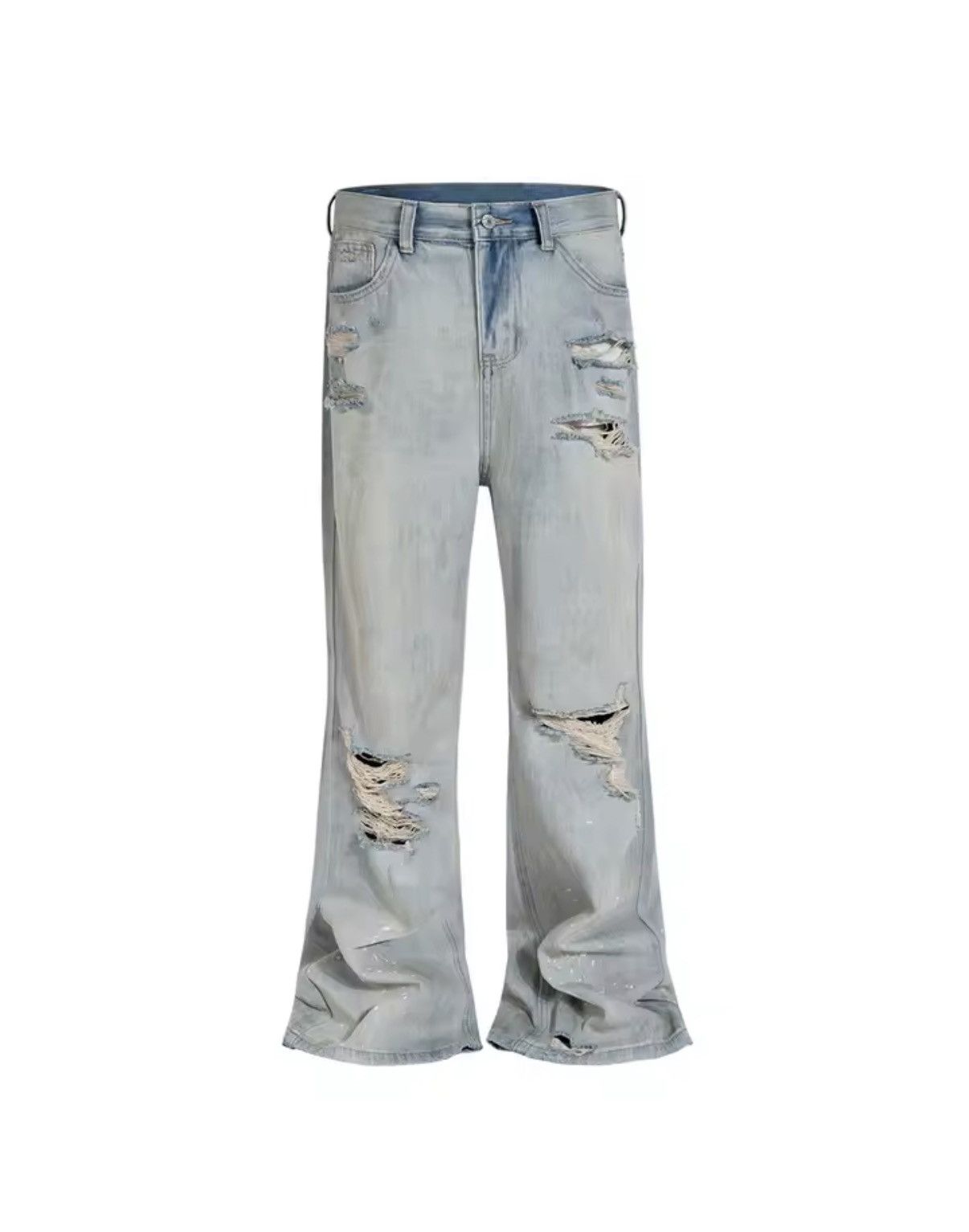 Jean Distressed Vintage Retro Style Flared Ripped Jeans Y2k Size US 32 / EU 48 - 3 Thumbnail