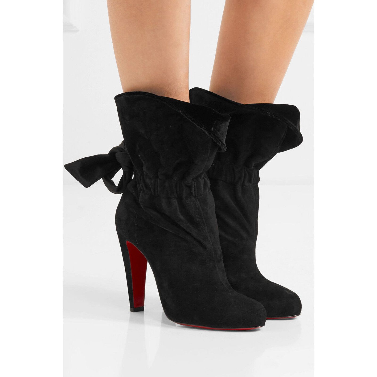 Christian Louboutin Christian Louboutin Kristofa 100 Black Suede Bow Ankle Heel Size US 5.5 / IT 35.5 - 5 Thumbnail