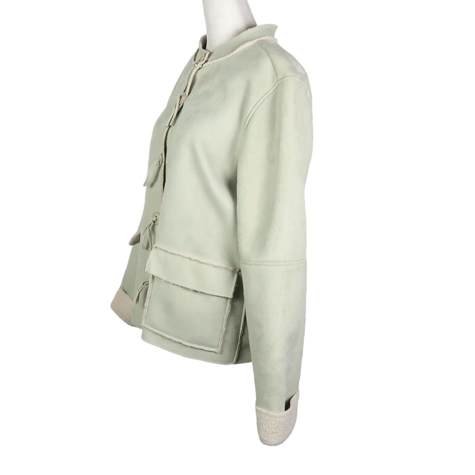 Vintage VINTAGE E Studio Jacket Light Green Faux Suede Sherpa Fleece L Women's Long Sleeve Button Front 90s 90s Casual Size L / US 10 / IT 46 - 3 Thumbnail