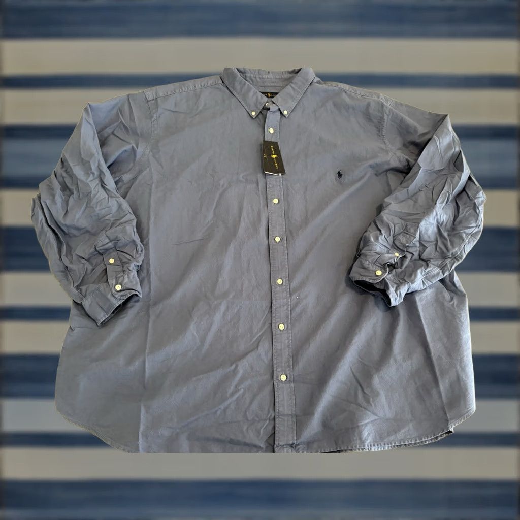 Polo Ralph Lauren Polo Ralph Lauren Button-Up Shirt Long Sleeve Solid Blue Mens 5XB NWT Big 5X Cotton Polo Ralph Lauren Shirt Size US XXL / EU 58 / 5 - 1 Thumbnail