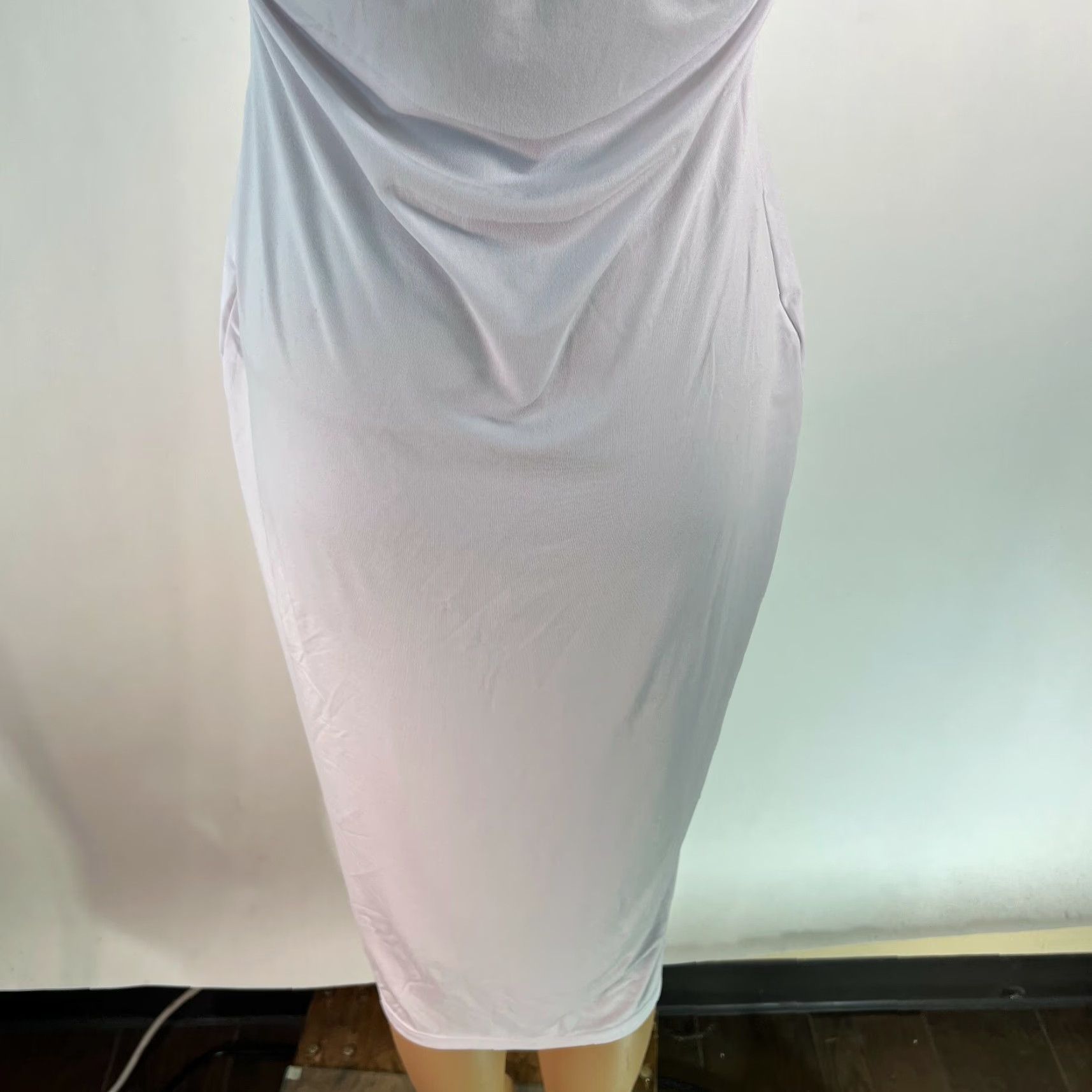 Vintage Sleeveless Criss Cross Back White Sheath Dress Size Large Jr - Polyester Blend, 90% Polyester 10% Spandex, Knee Length, Square Neck, Pullover, Solid Size L / US 10 / IT 46 - 6 Thumbnail