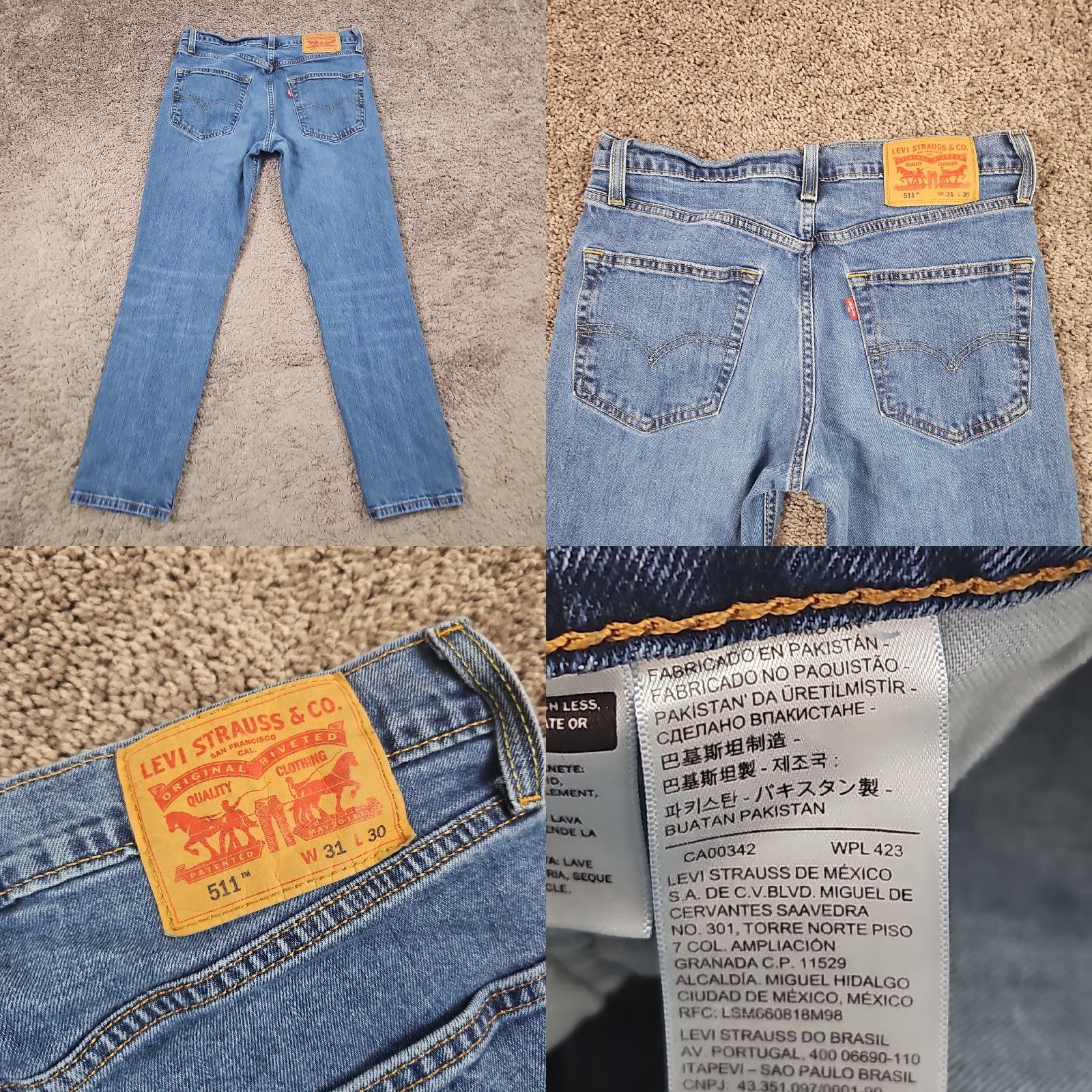 Levi's Levi's 511 Jeans Mens 31 Slim Tapered Stretch Denim Medium Wash Blue, Regular, 30 Inseam, 28x28 Measurements, Defect Pocket Tear, Vintage? No Size US 31 - 8 Thumbnail