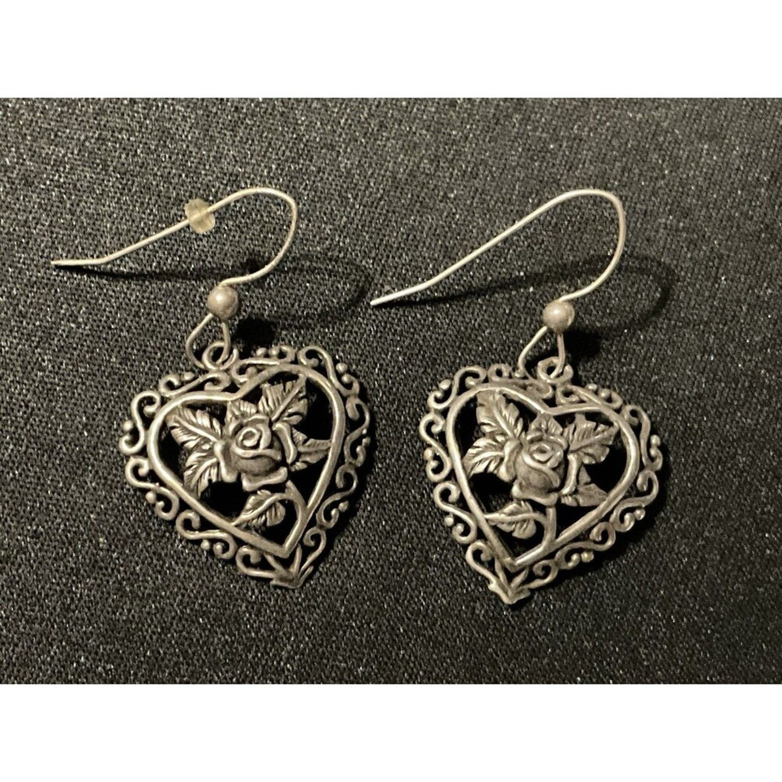 Other 925 Sterling Silver Fish Hooks Floral Heart Earrings Size ONE SIZE - 2 Thumbnail