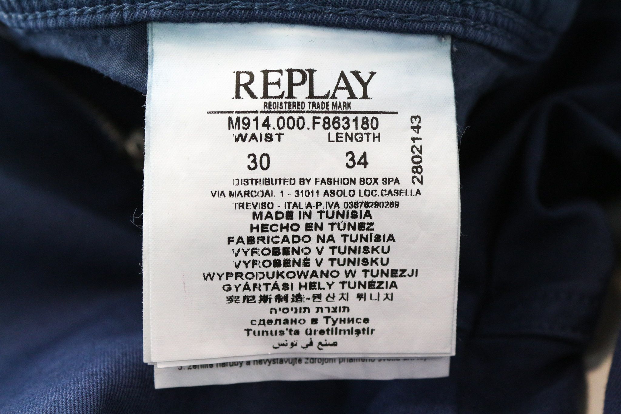 Replay ANBASS W30/L34 Slim Fit Blue Cotton Stretch Trousers 75375 Size US 30 / EU 46 - 6 Thumbnail