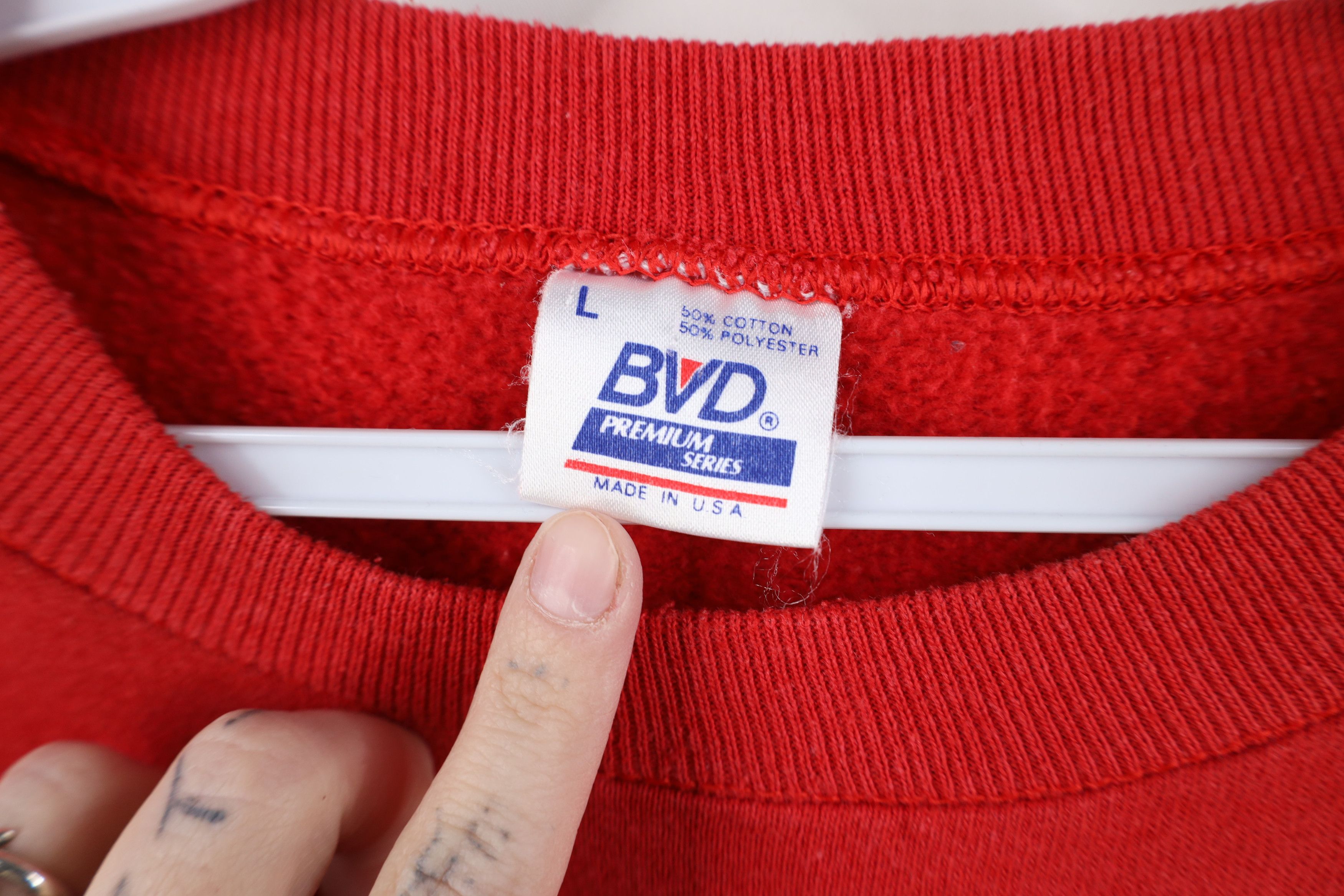 Vintage Vintage 90s Streetwear Blank Crewneck Sweatshirt Red USA Size US L / EU 52-54 / 3 - 8 Thumbnail