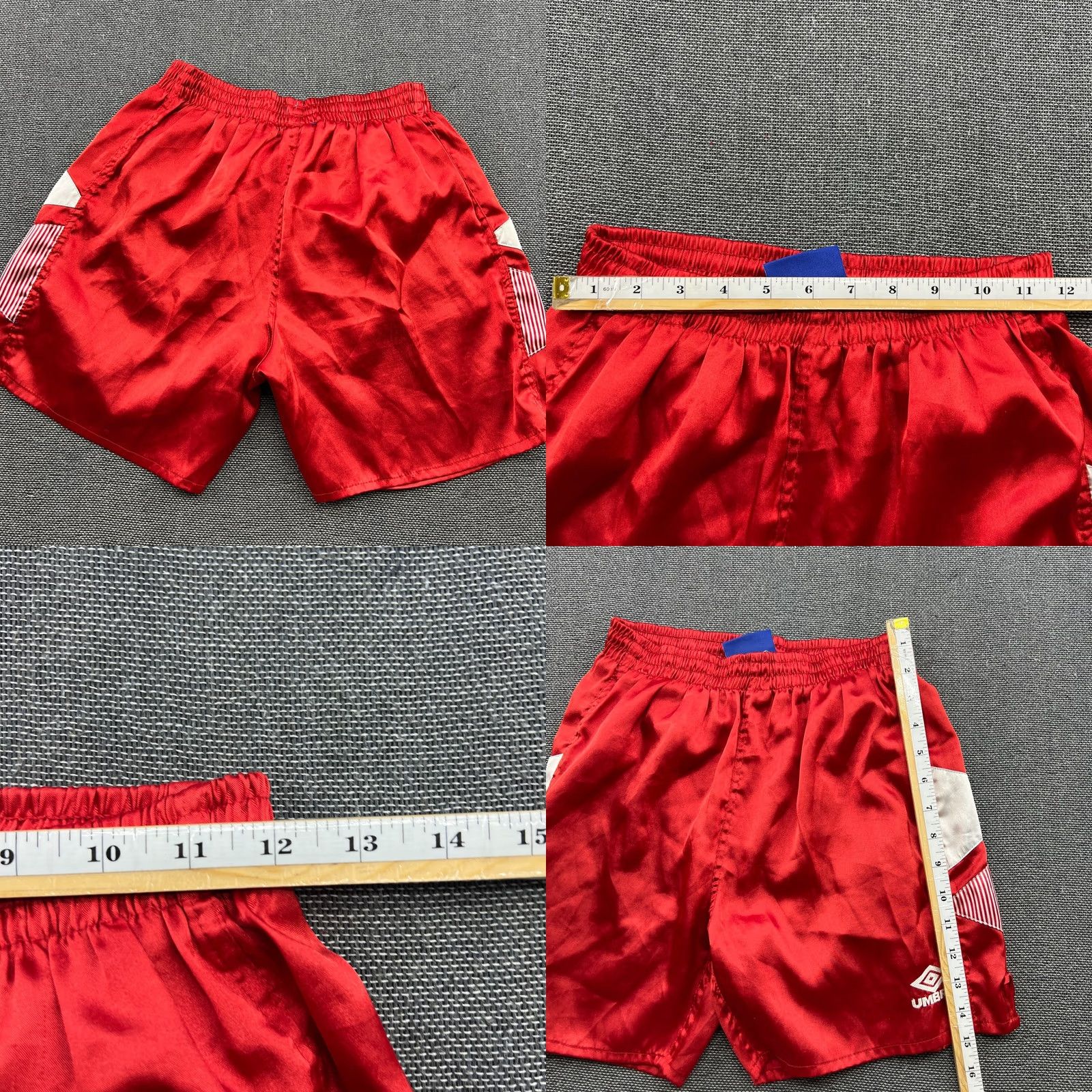 Umbro Vintage Umbro Sprinter Shorts Mens S Small Green Red Shiny Glanz Nylon 90s Athletic Size US 29 - 9 Thumbnail