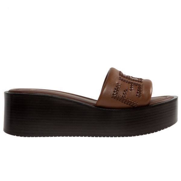 Leather Flatform Slides in Brown, Women's (Size 7)