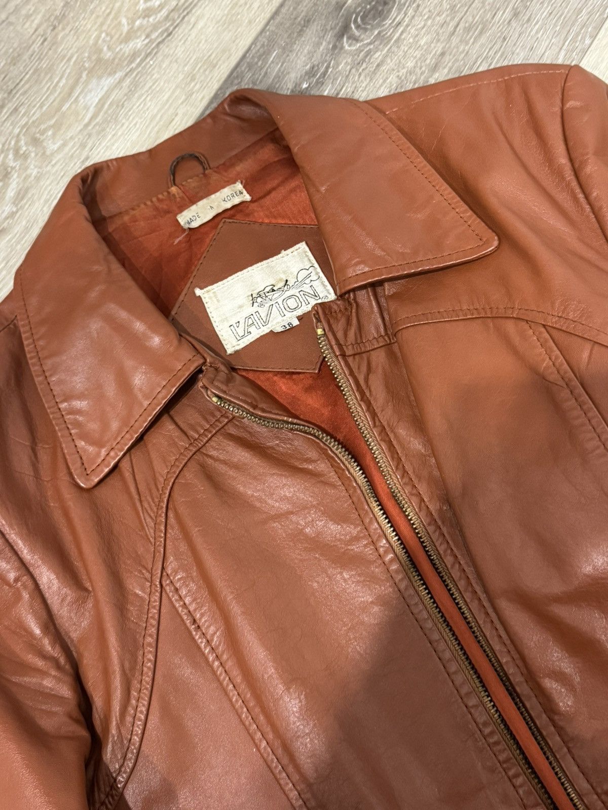 Vintage 70s RED 100% LEATHER JACKET SMALL W/ SATIN LINING KOREAN Size US S / EU 44-46 / 1 - 2 Thumbnail