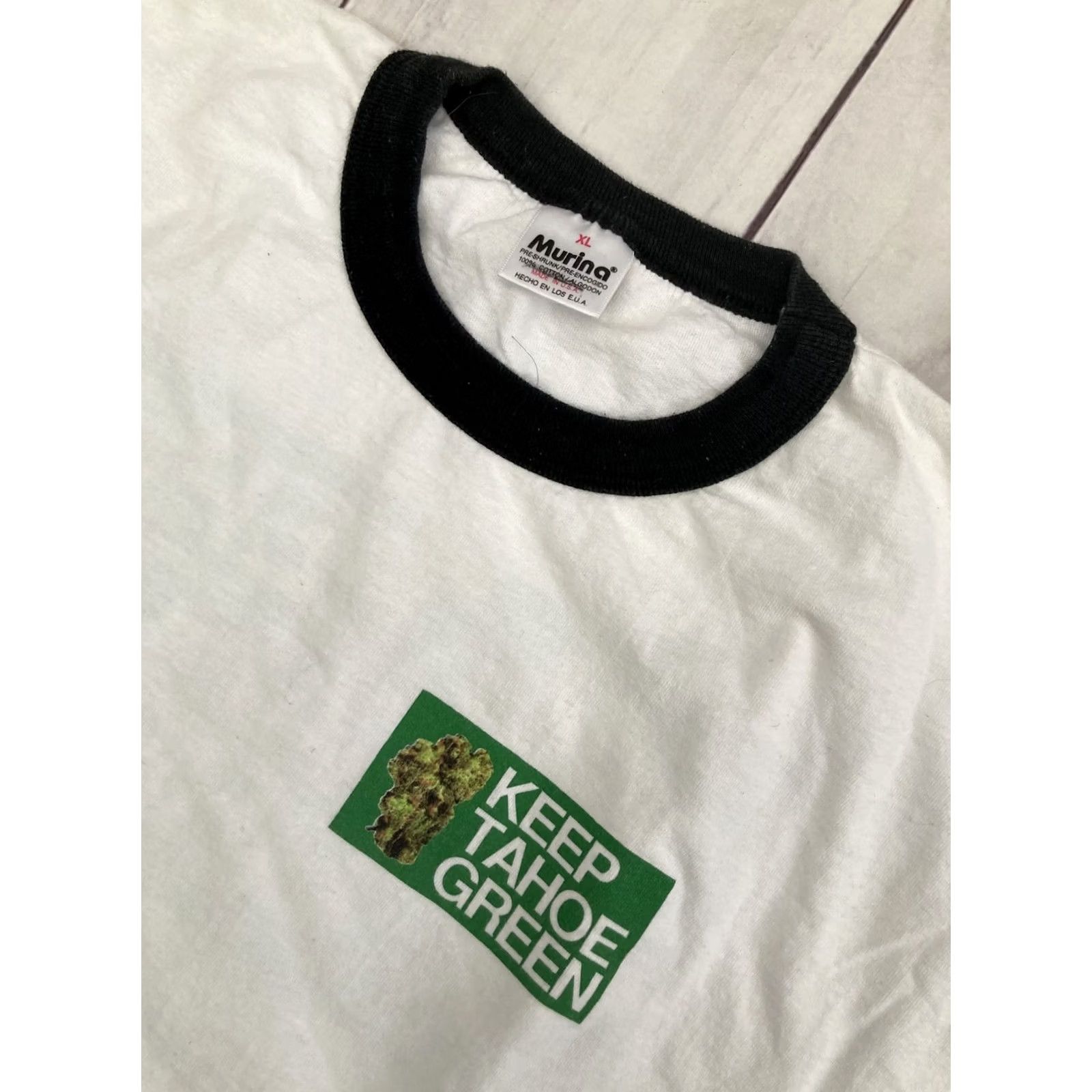 Vintage VINTAGE 90s Keep Tahoe Green Marijuana Weed Ringer Made In USA T-Shirt XL Shirt Mens Green Size US XL / EU 56 / 4 - 4 Thumbnail