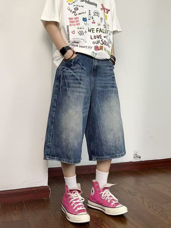 Japanese Brand × Jean American street washed lightning straight denim shorts y2k Size US 32 / EU 48 - 2 Thumbnail