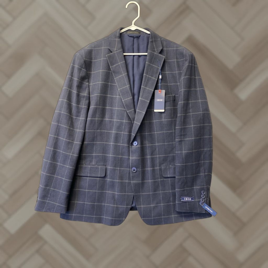 Izod IZOD Jacket Mens Navy Blue Sport 50R Regular Cotton Spandex Canvas Button Dry Clean Only Size US M / EU 48-50 / 2 - 1 Thumbnail