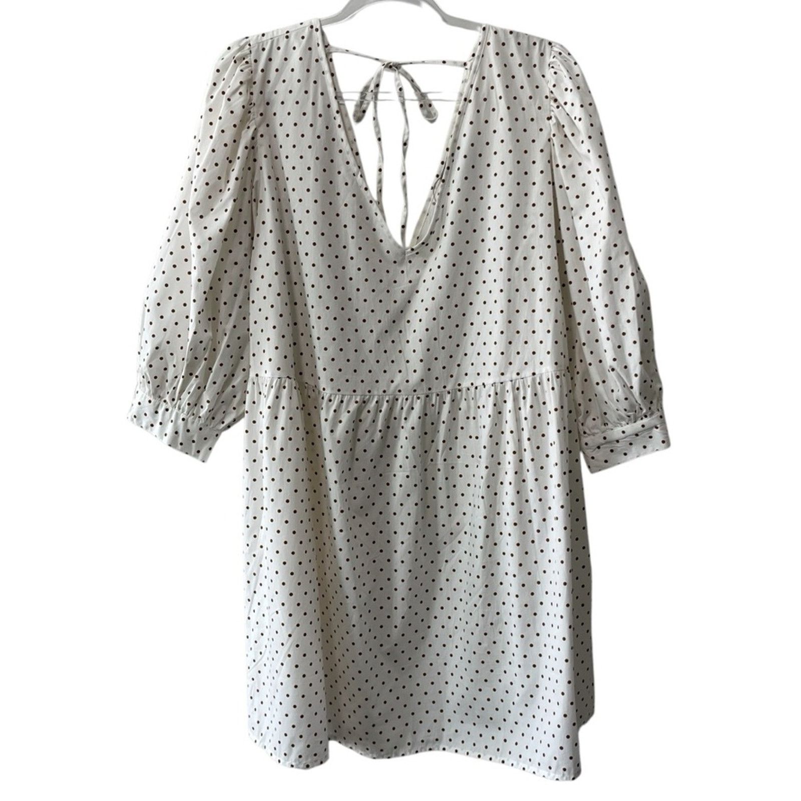 Asos Asos Double V Elbow Sleeve Polka Dot A Line Cotton Dress Size XL / US 12-14 / IT 48-50 - 7 Thumbnail