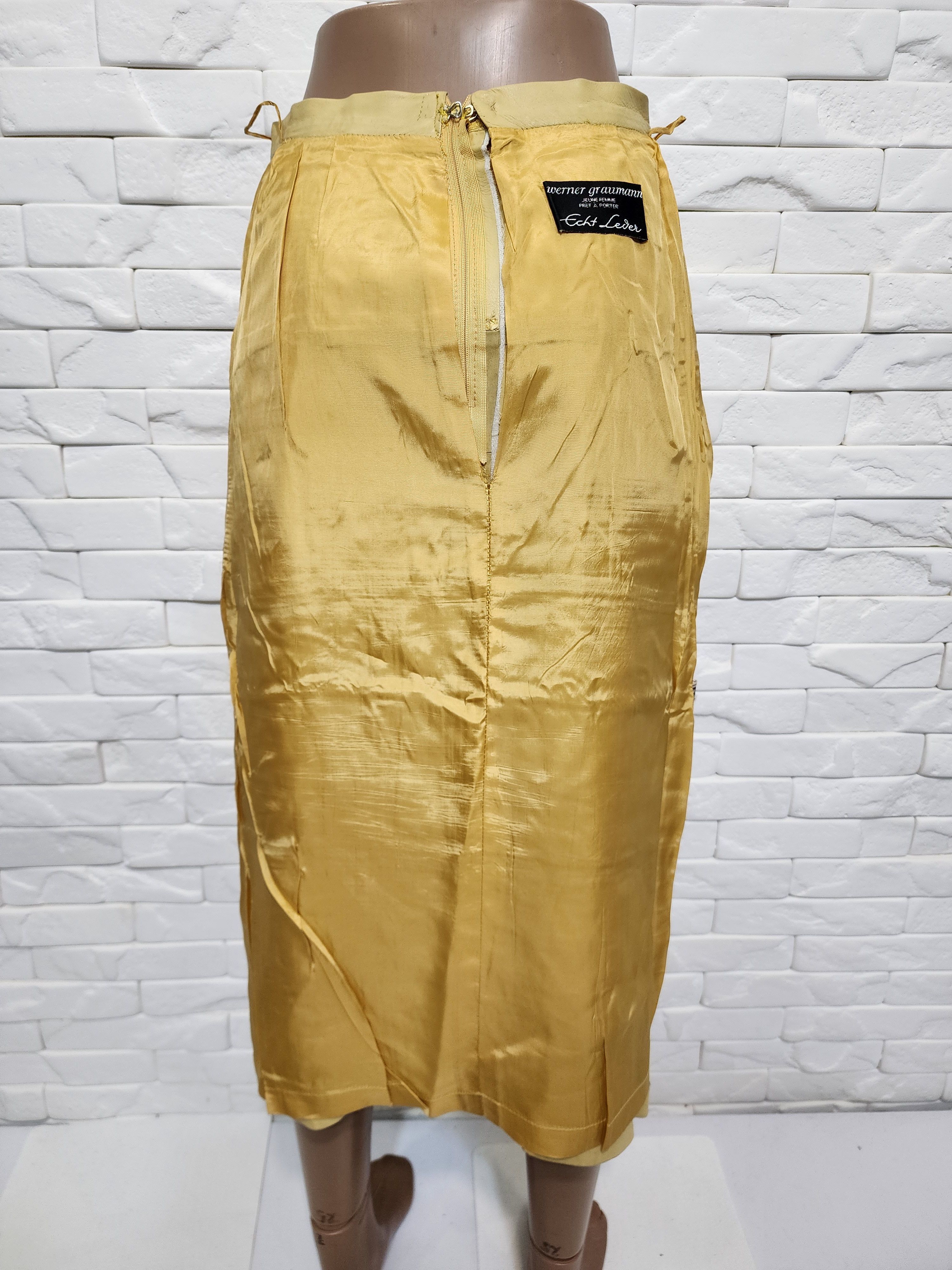 Genuine Leather Yellow Suede Leather Skirt: Size 27" / US 4 / IT 40 - 6 Thumbnail