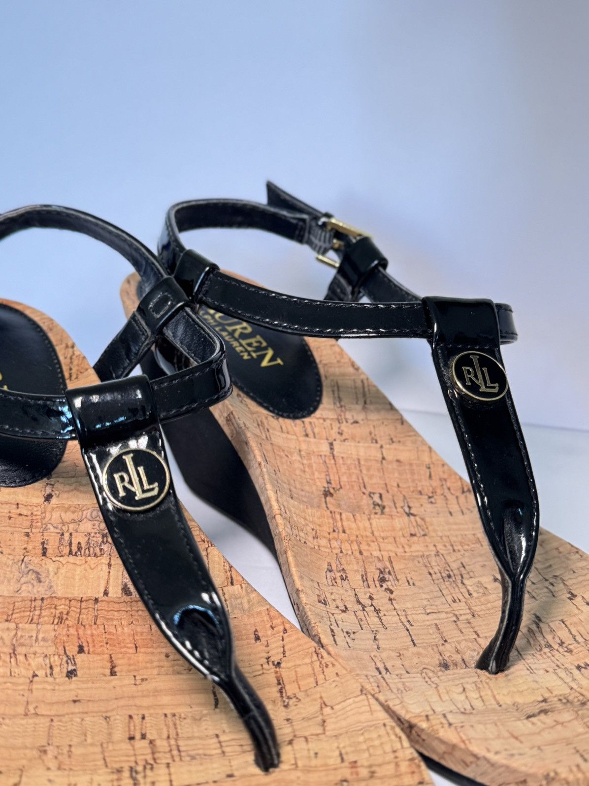 Lauren Ralph Lauren Lauren Ralph Lauren black patent cork wedge sandals Size US 6 / IT 36 - 2 Thumbnail