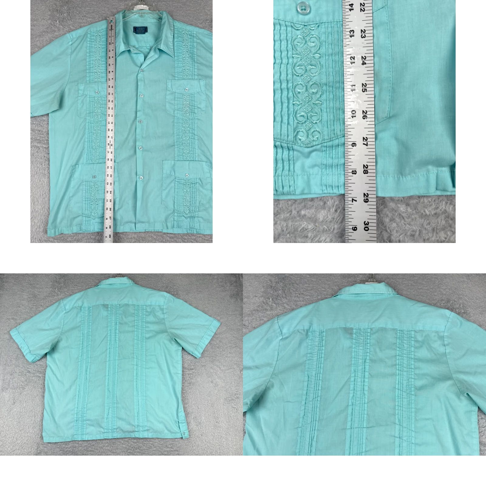 Vintage Tropicool Guayabera Shirt Men XL Blue 4 Pocket Short Sleeve Polyester Blend Button-Up Casual Aloha Beach Hawaiian Vacation Resort Mens Size US XL / EU 56 / 4 - 9 Thumbnail