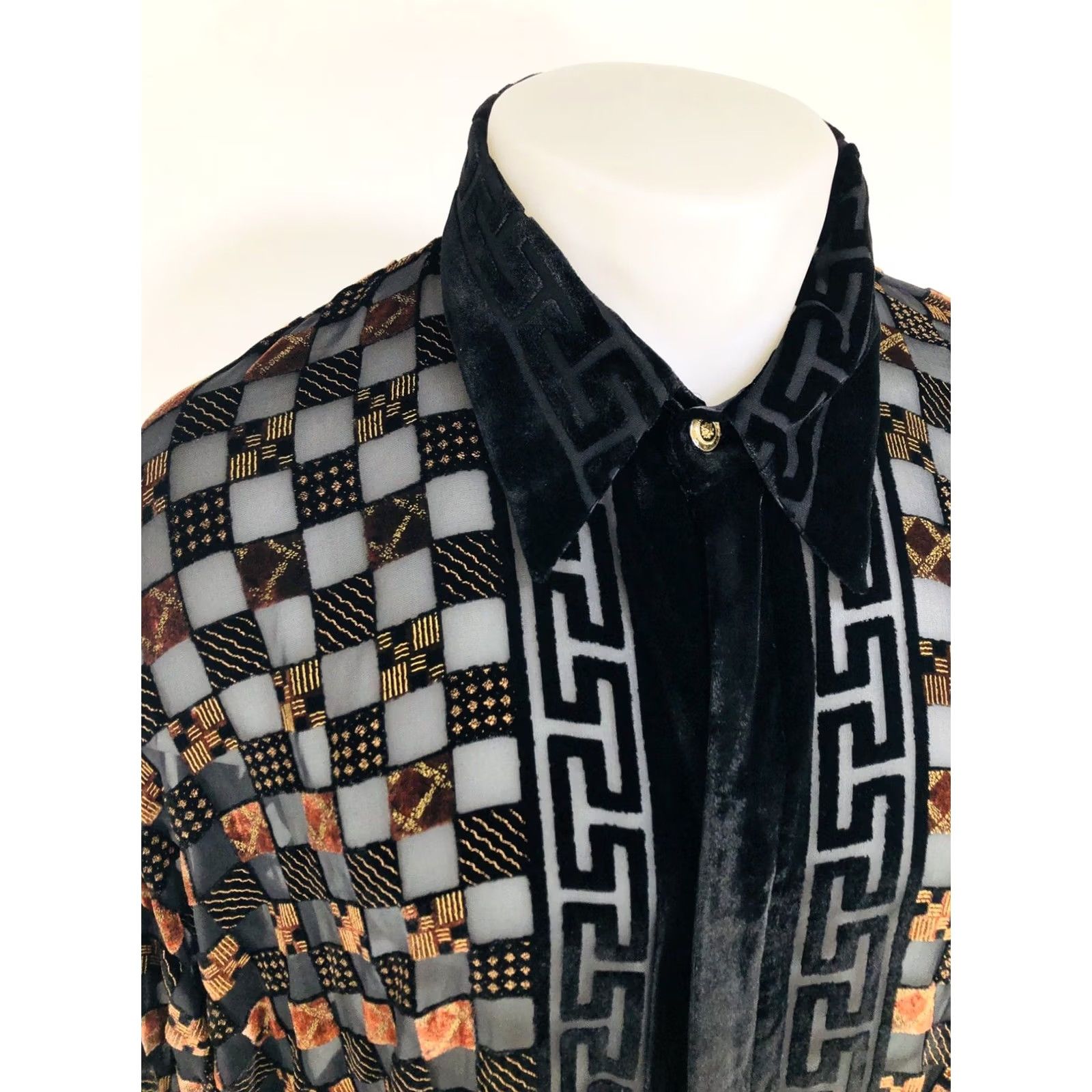 Vintage CETA ITALIANA Shirt XL Black / Gold Silk Chiffon Patchwork Baroque / Art Deco Long Sleeve Button-Up Mens Size US XL / EU 56 / 4 - 2 Thumbnail