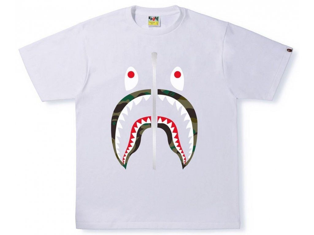 image of Bape 1St Camo Shark Tee in White, Men's (Size XL)