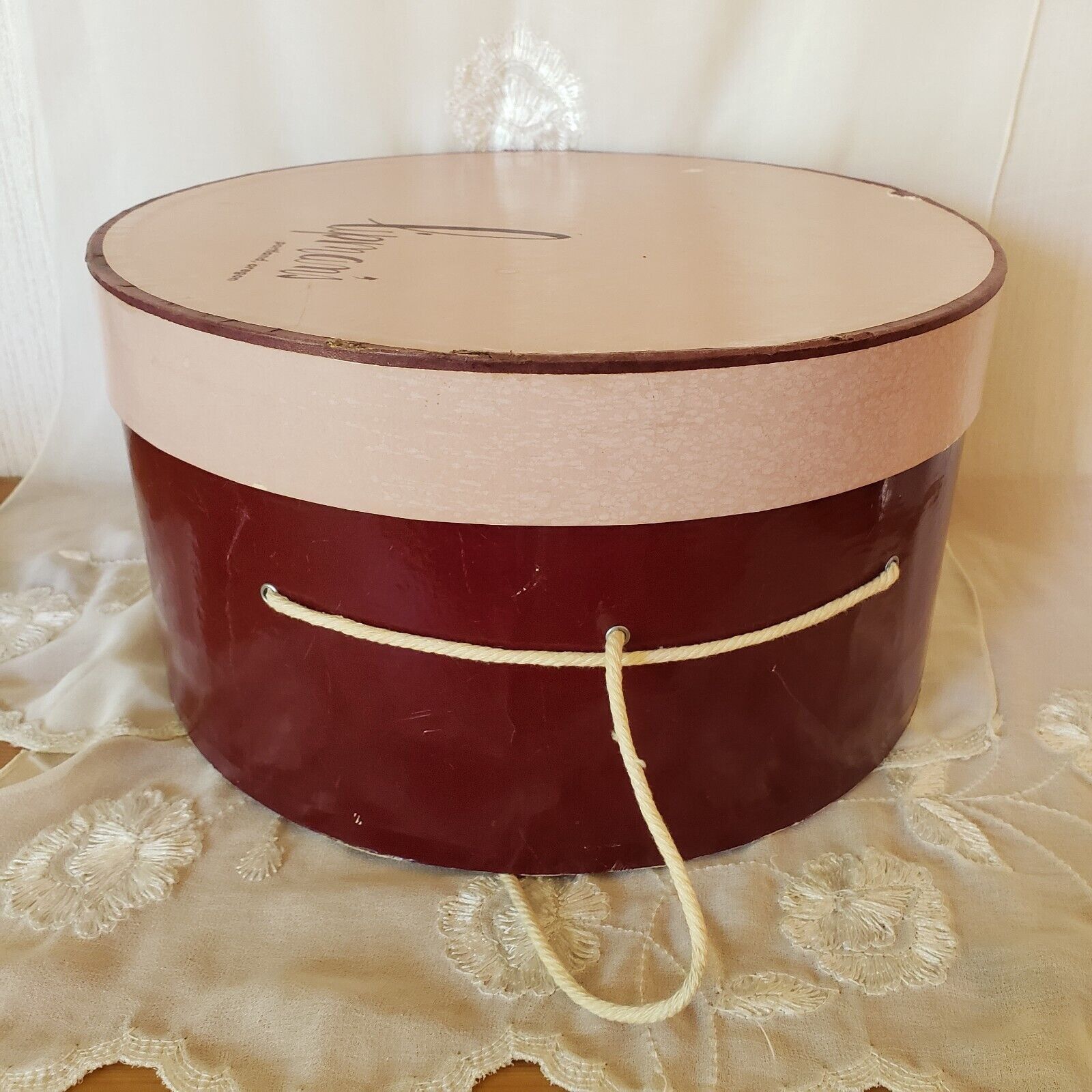 Vintage Hat Box Lipman's of Portland Large Round Pink Burgun