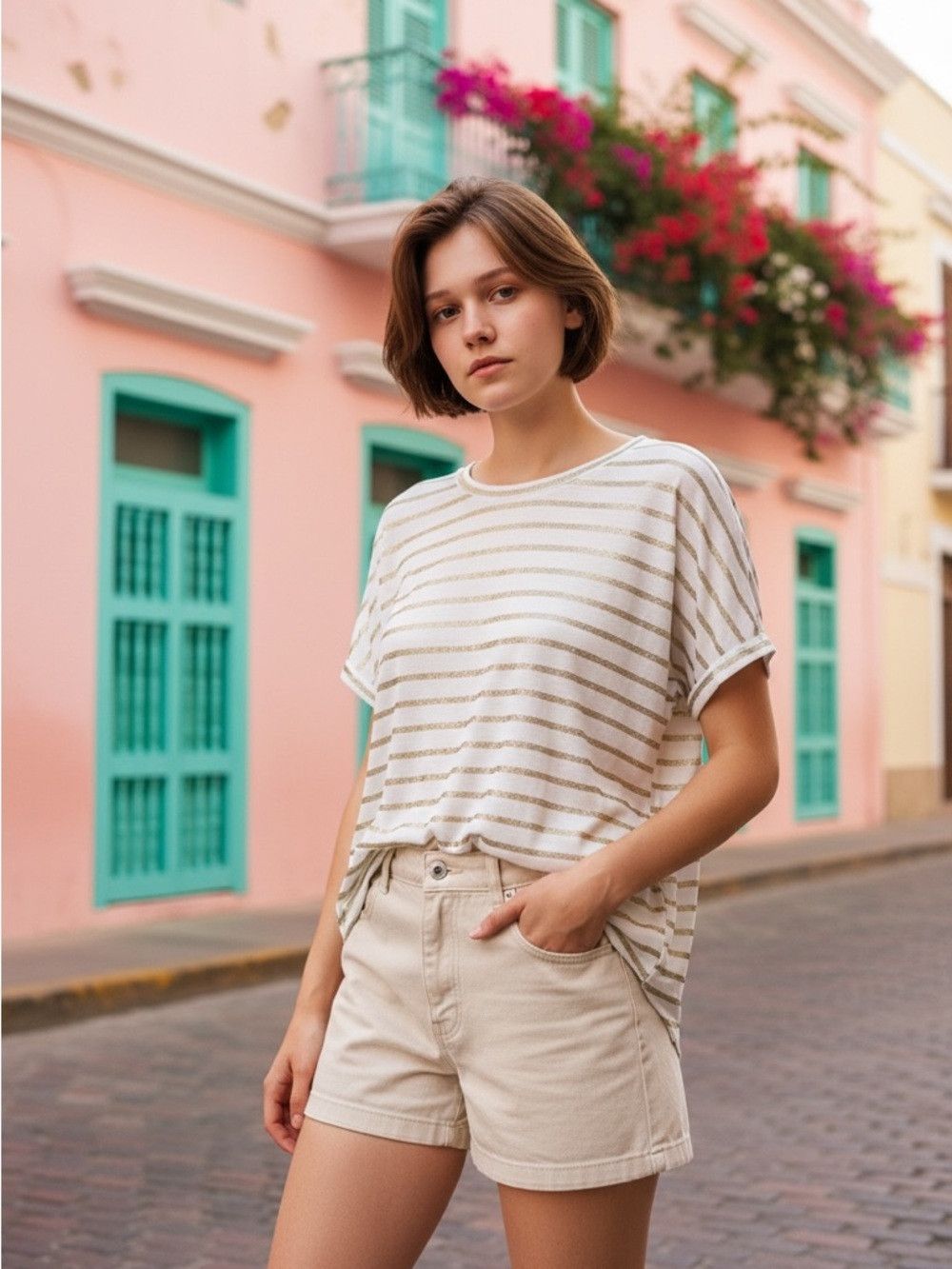 Other Josse Class Relaxed White Tee with Metallic Gold Stripes Si Size L / US 10 / IT 46 - 1 Thumbnail