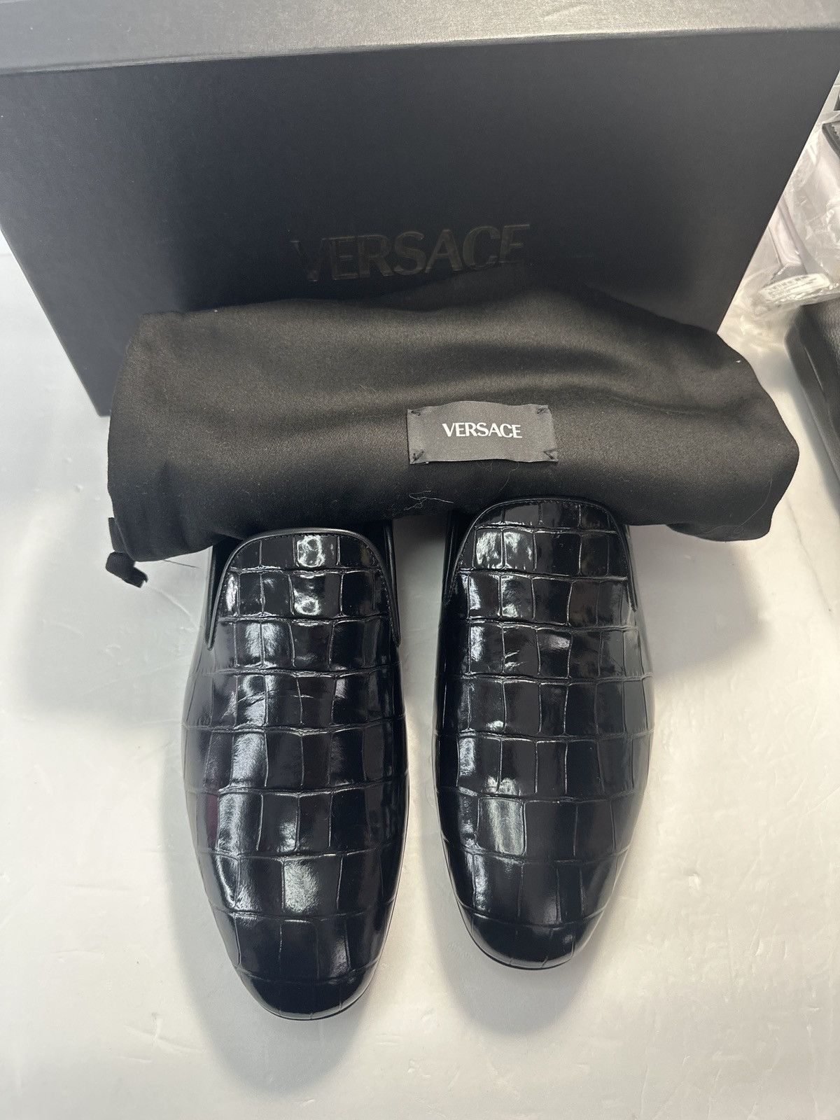 Versace Versace Croc Embossed Calfskin Smoking Slipper Size US 10.5 / EU 43-44 - 14 Thumbnail